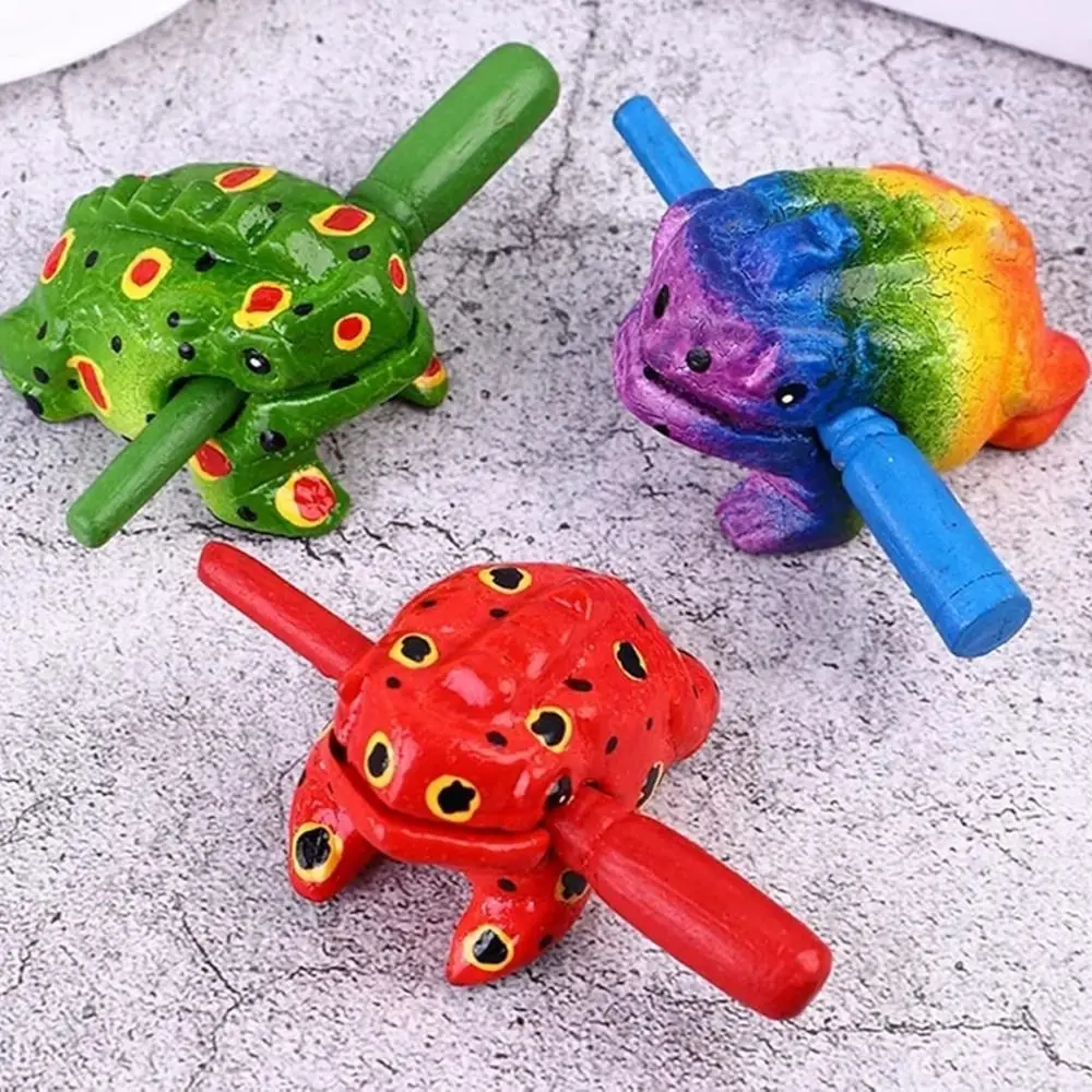 Portable Wooden Frog Guiro Rasp Handcrafted Lucky Frog Musical Instrument Colorful Lucky Frog Crafts Gifts