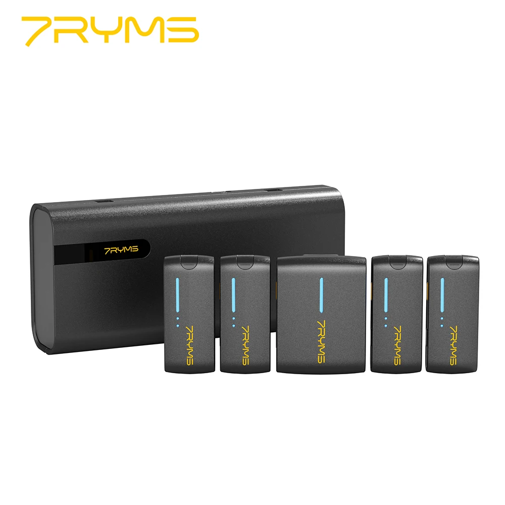 7Ryms DW40 Four-channel Mini Wireless Microphone 4 Audio Tracks Individual Output, Noise Cancellation, 656' Range, Lav Mic