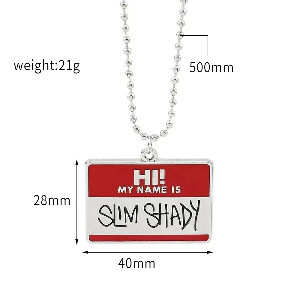 Trendy Necklace Cool Hi My Name Is Slim Shady Square Pendant Necklaces for Men Boy Accessory Bead Chain Jewelry Gifts for Friend