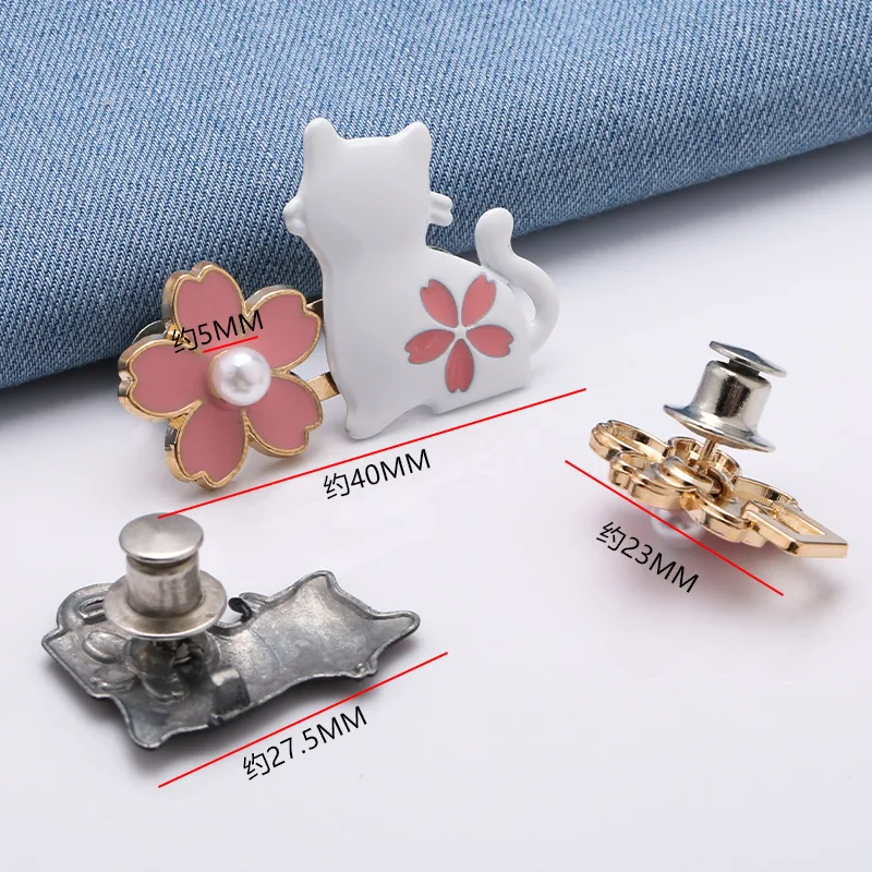 1 Pair No Sewing Adjustable Waist Clips Sakura Cat Trousers Waist Buckles for Jeans Pants Skirts Fit Reduce Waist Snap Button