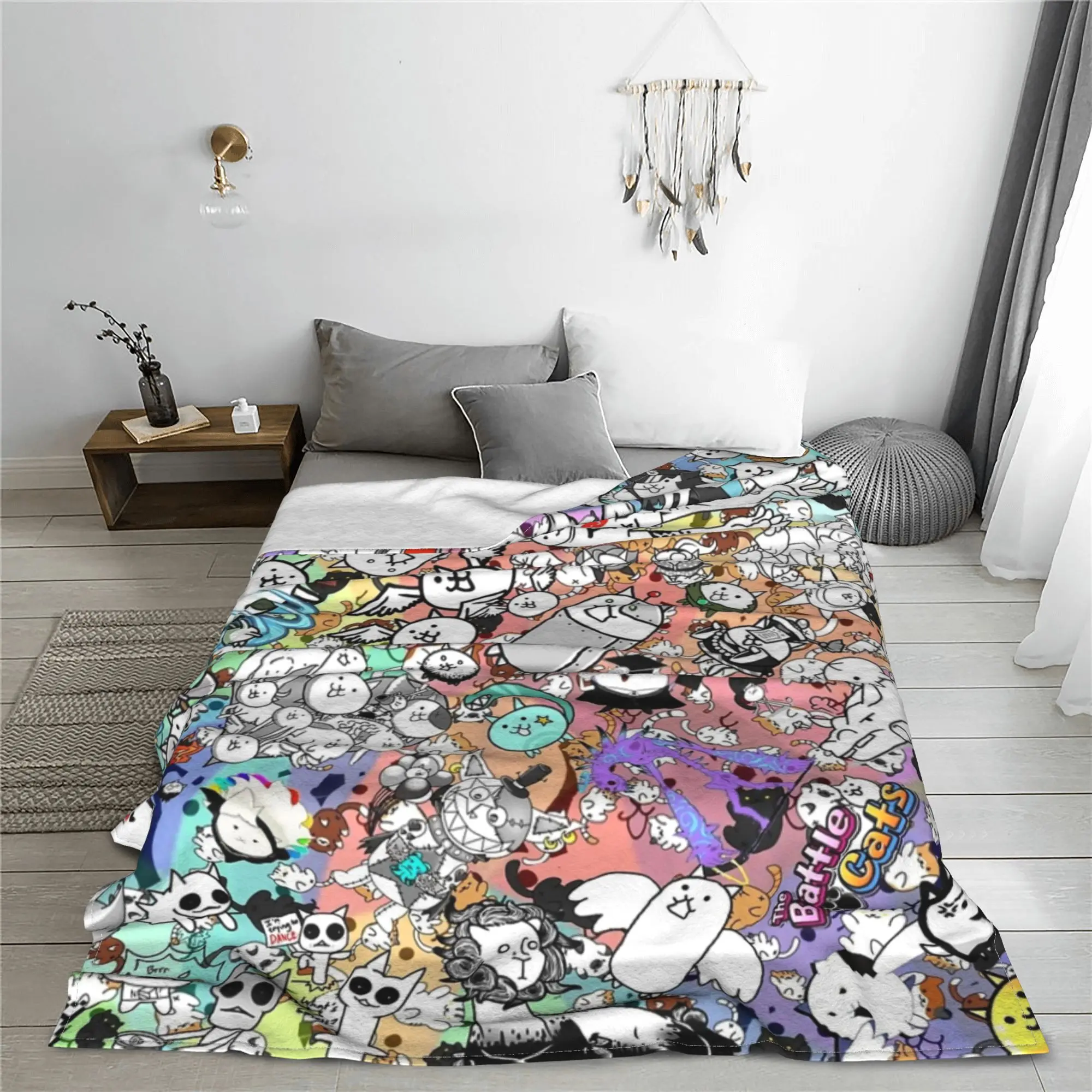 Battle Cats Kawaii Neko Blankets Coral Fleece Plush Winter  Multi-function Lightweight Thin Throw Blankets Sofa Car Bedspreads