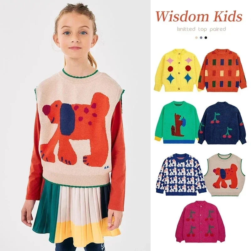 

2024 Autumn/Winter New BC Kids Cartoon Tops Knitted Sweater Boys Girls Cute Print Sweatshirts Outwear Clothes Sweaters