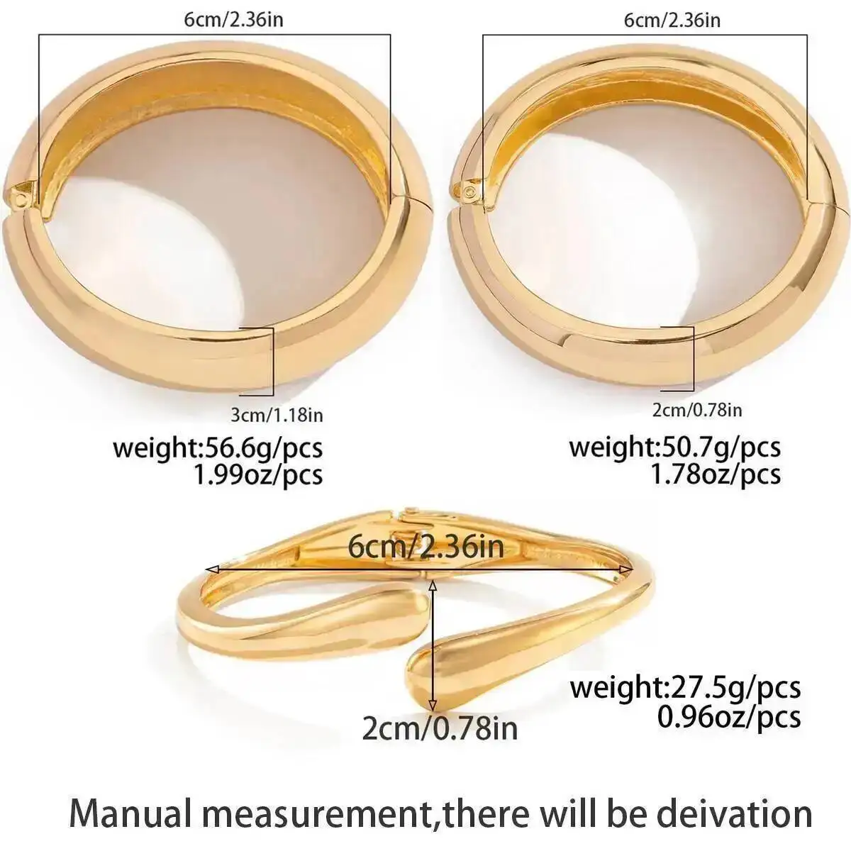 Hip Hop Glossy Heavy Metal Chunky Bracelets 3 Styles for Women Men Punk Gold Color Spring Arm Jewelry for Daily Use