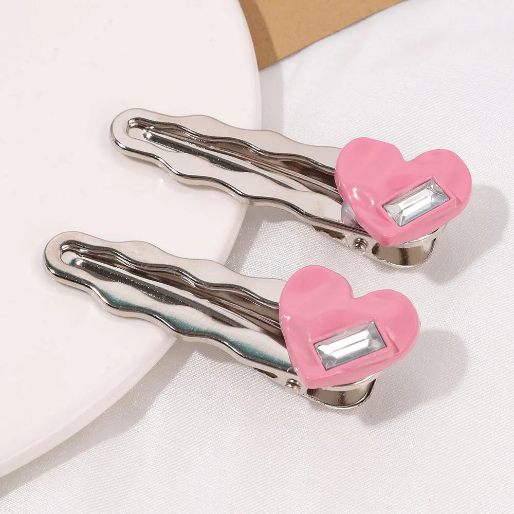 2PCS Love Heart Metal Hair Clip Korean Rhinestone BB Hairpin For Baby Girls Sweet Side Clips Women Hairgrips Hair Styling Tool