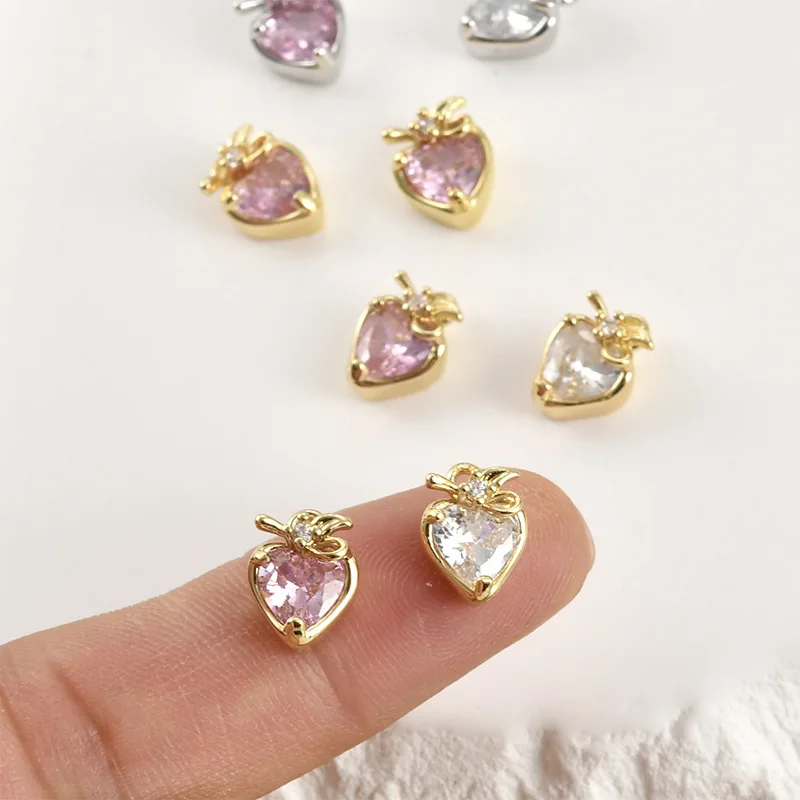 Copper-plated 14k Gold Color White Powder Zirconium Strawberry Pendant DIY Handmade Bracelet Necklace Accessories Material