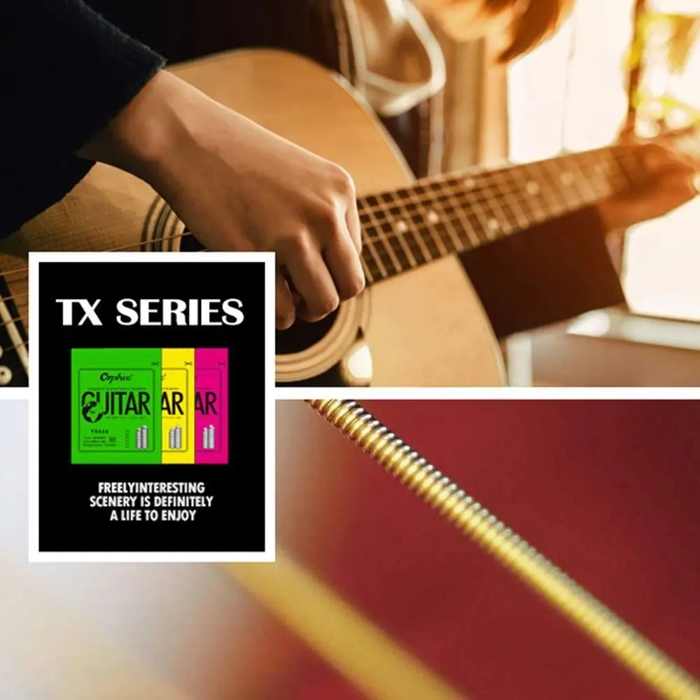 1 Set TX620 /TX630 /TX640 Orphee Acoustic Guitar Strings 010/011/012 Hexagonal Core Super Light Guitar Strings Comfortable Touch