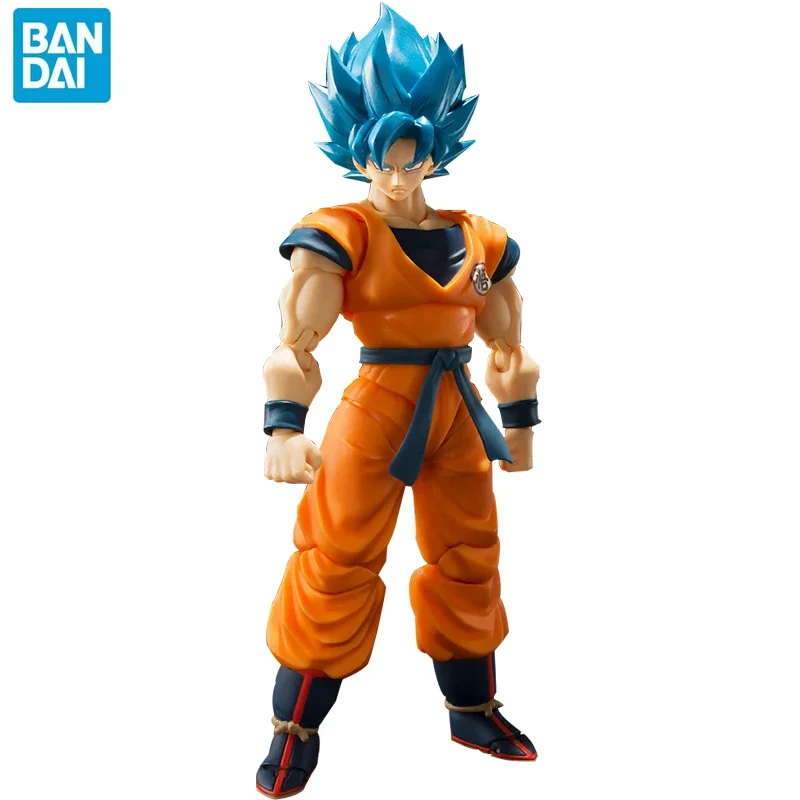 Original BANDAI SHF Dragon Ball Super Son Goku Blue Hair Anime Action Figures Toys Theater Edition Anime Collection Figurine