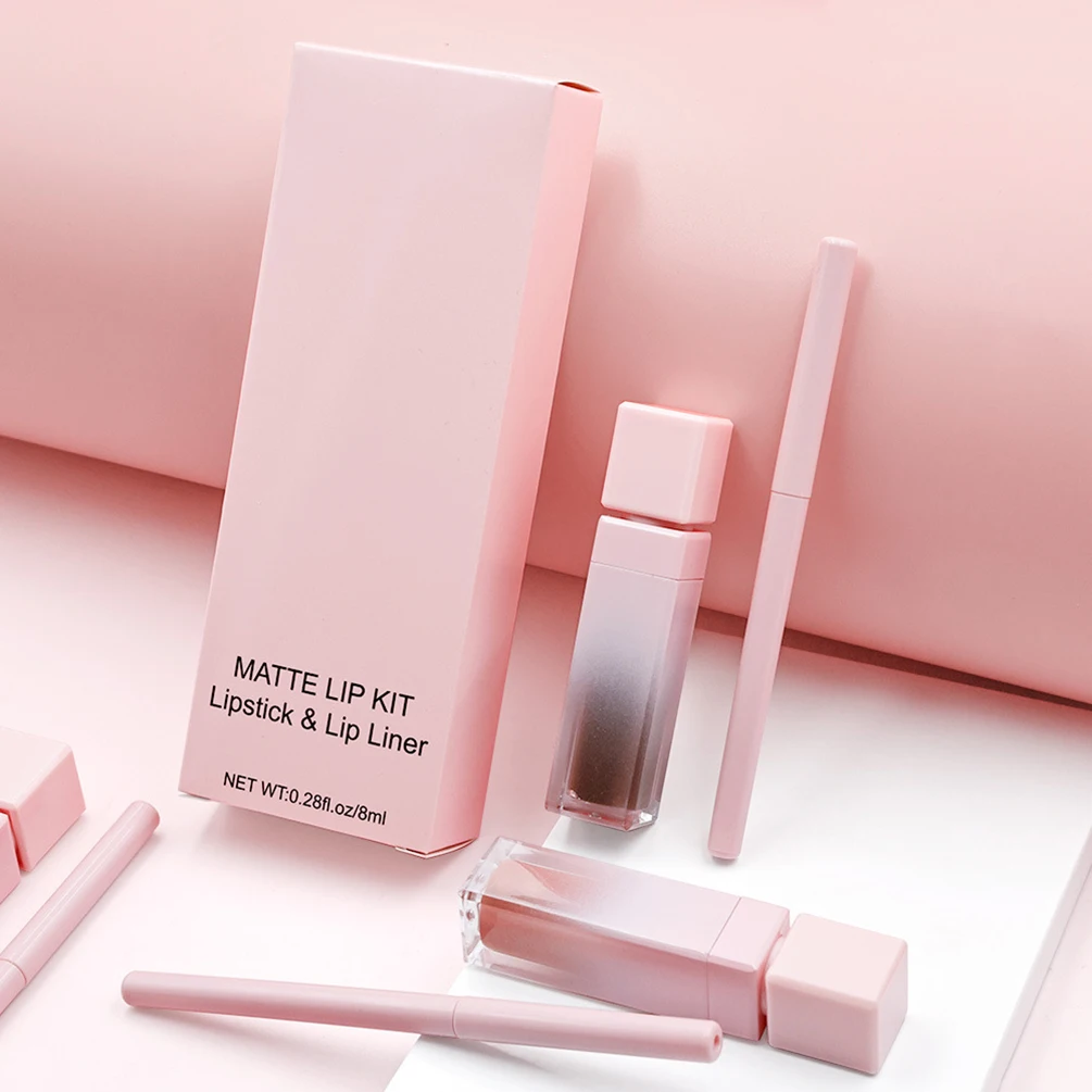 Private Label Lipstick Lipliner Kit Custom Logo Matte Waterproof Non-stick Lipgloss Lip Liner Waterproof Natural Color Makeup