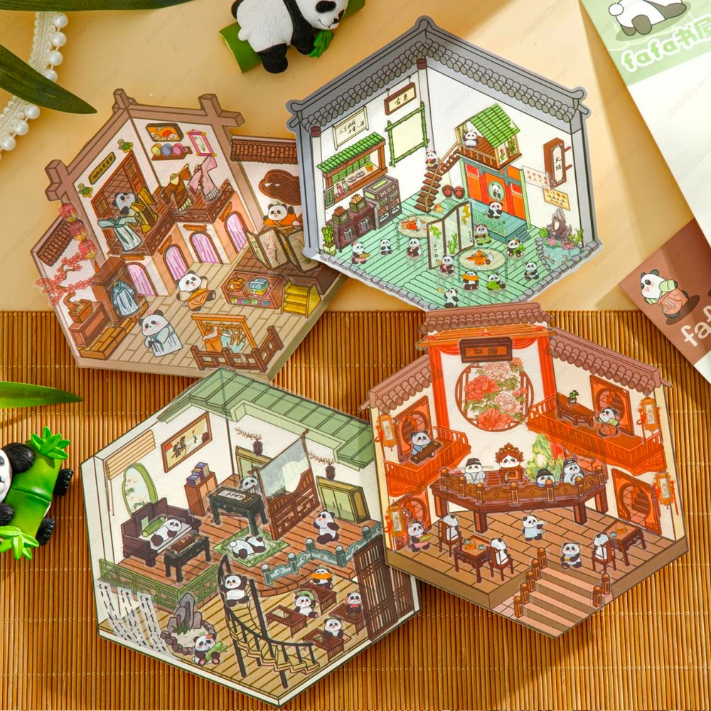 1-12 Stuks Grappig Speelbaar 3d Landschapsarchitectuur Stickers Cartoon Scène DIY Cabine Scène Sticker Pocket Plakken Cadeau voor Kid Kind Student