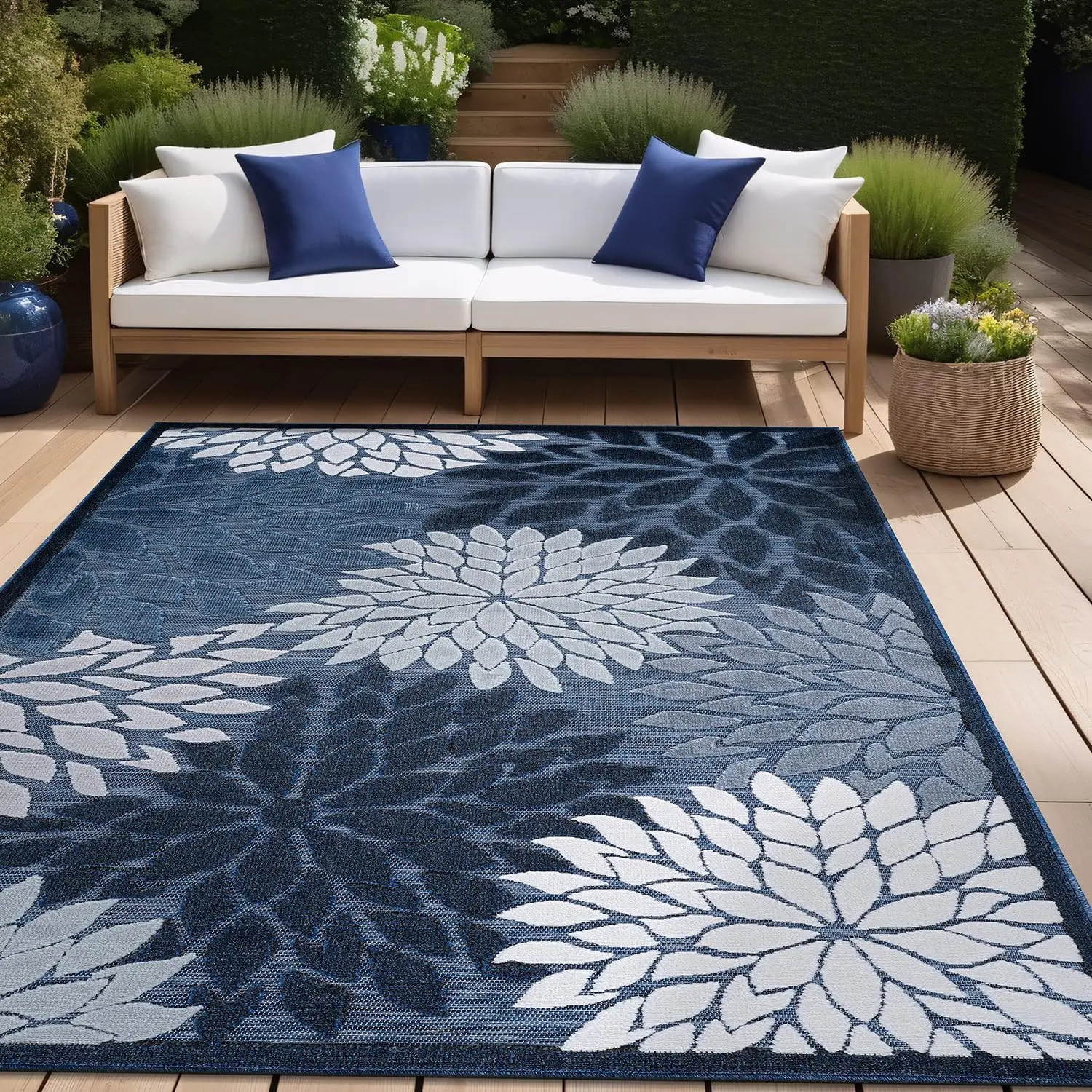 Alfombra grande con estampado Floral para exteriores, tapete de área Tropical moderna, limpia, no se cae, para sala de estar, porche, jardín, lavable, 10x14