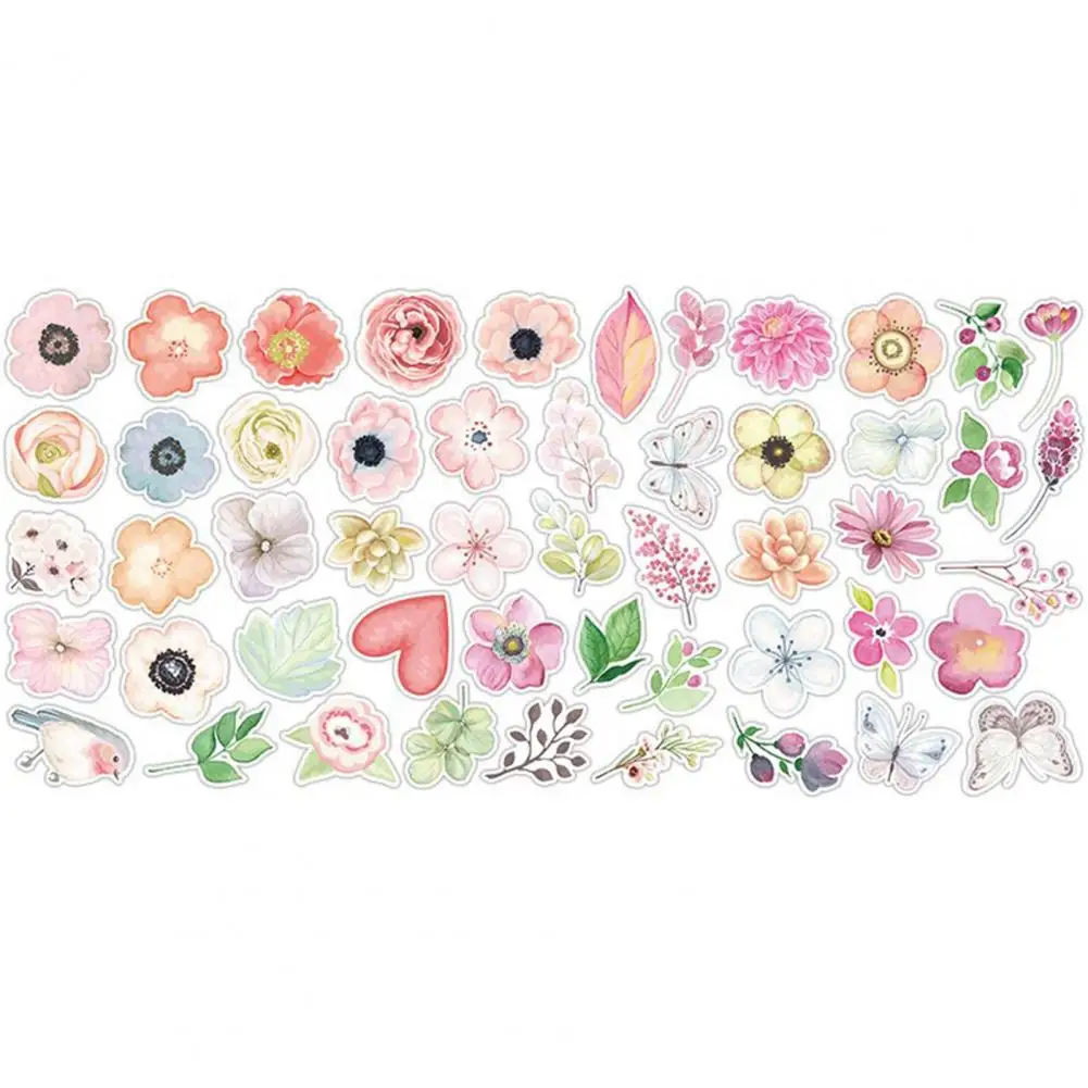 Reusable Stickers Floral Scrapbooking Stickers Set 50pcs Waterproof Reusable Decoration Sticker for Book Cup for Scrapbooking