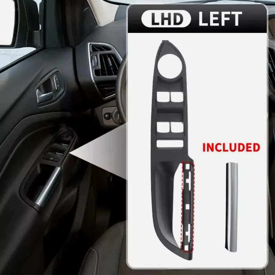 Driver Side Power Window Switch Bezel with Silver Pull Handle Molding Compatible with Ford Escape Cmax 20132018 Black