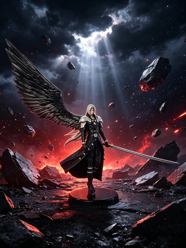28cm Sephiroth Anime-Figur Wiedergeborener Einflügeliger Engel Actionfigur Sammlermodell Desktop-Ornament Dekoration