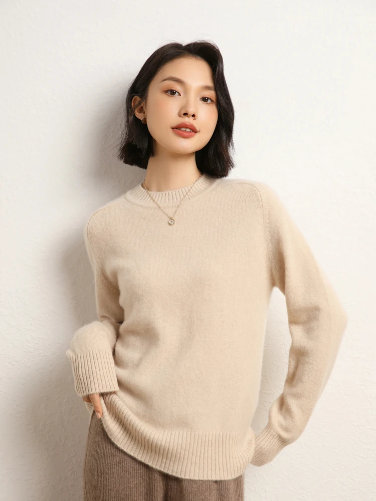 Women's Autumn Winter Thick Warm Soft O-neck Pullover 100% Cashmere Sweater Fashion Casual Loose Basic Style Clothing Tops