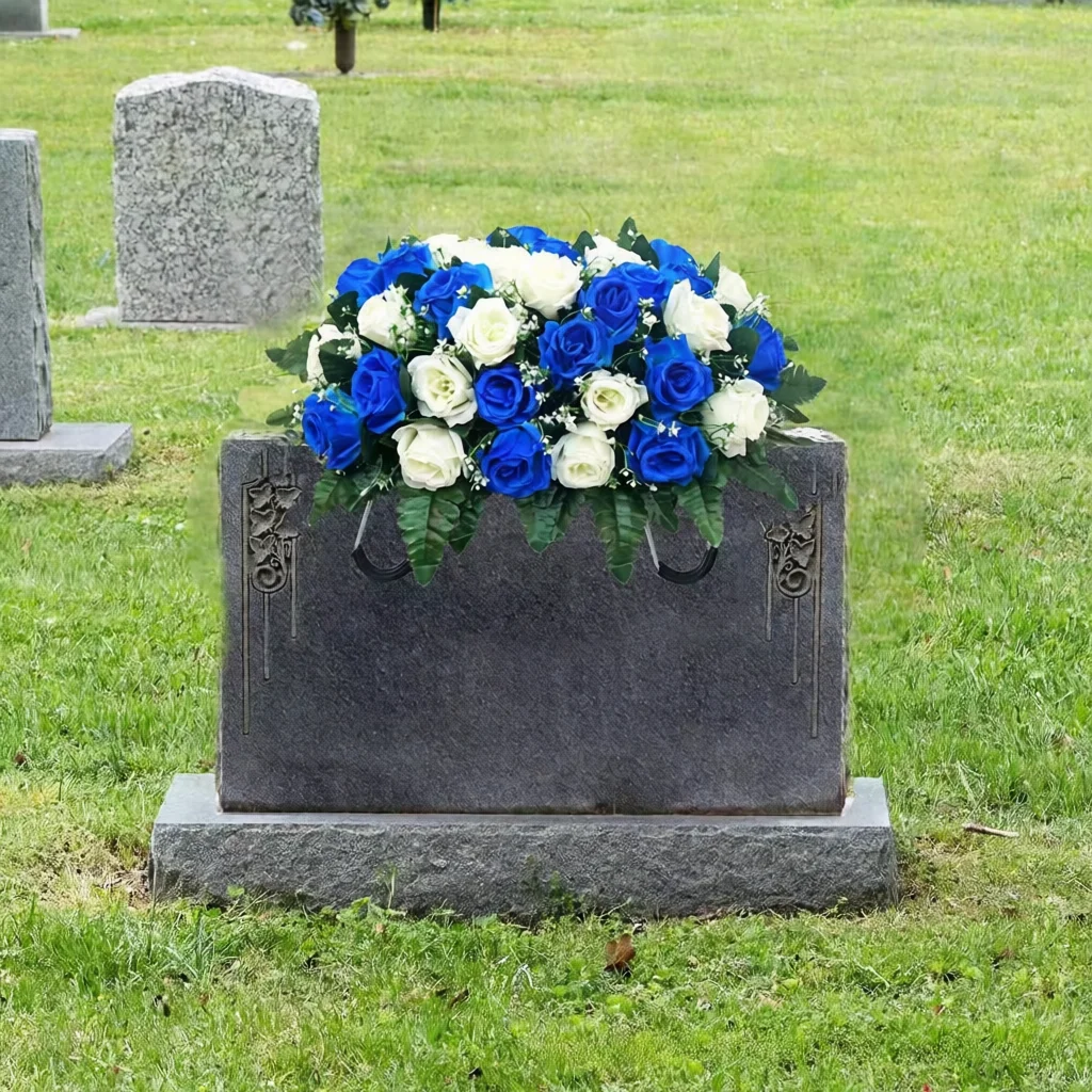 Artificial Silk Rose Flower For Grave Cemetery Decor Dragon Boat Design Memorial Floral Tribute For Outdoor Grave