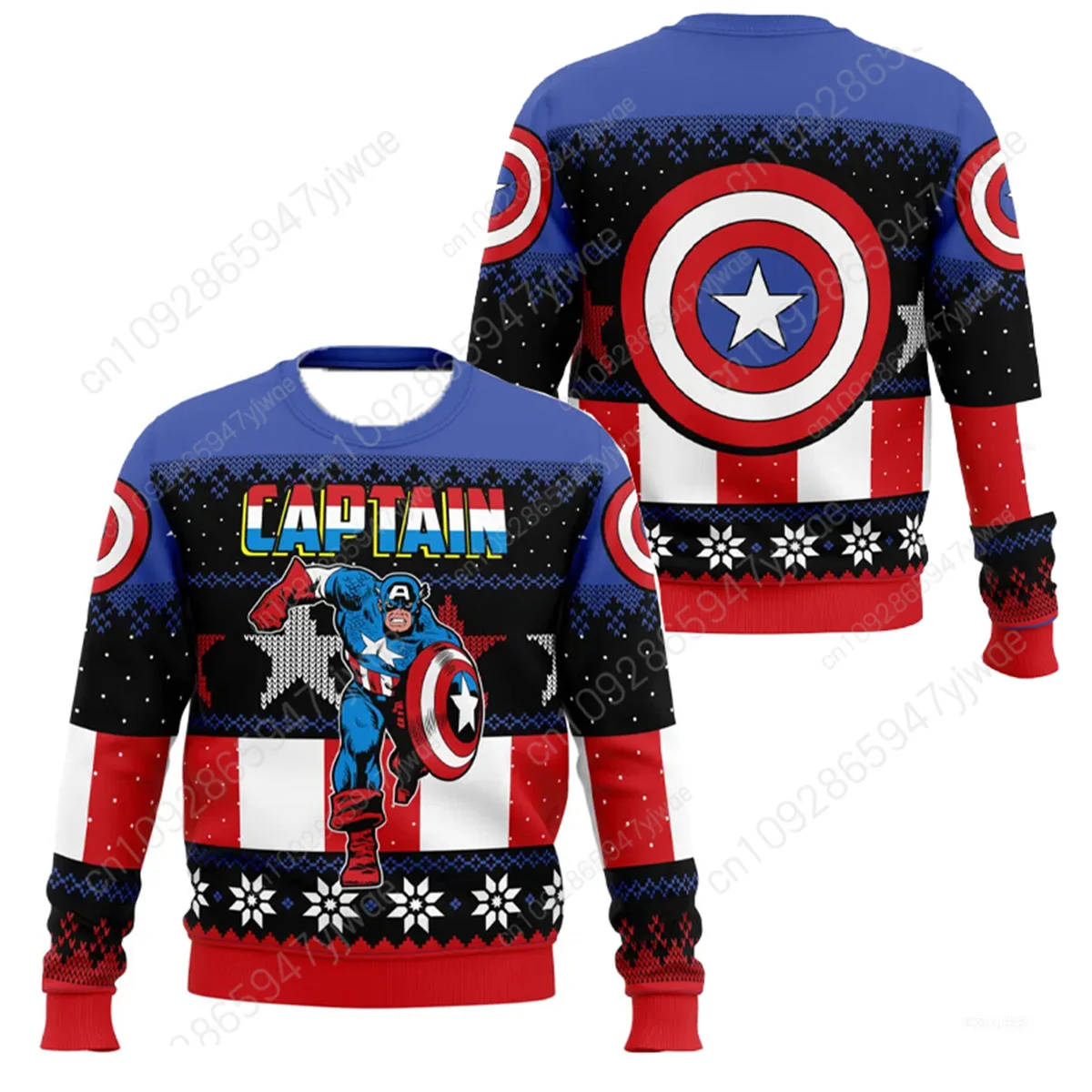 

Captain America&Spider Man Ugly Christmas Round Neck Hoodie With 3d Printed Pattern Clothing Autumn Children'S Adult Sweatshirt