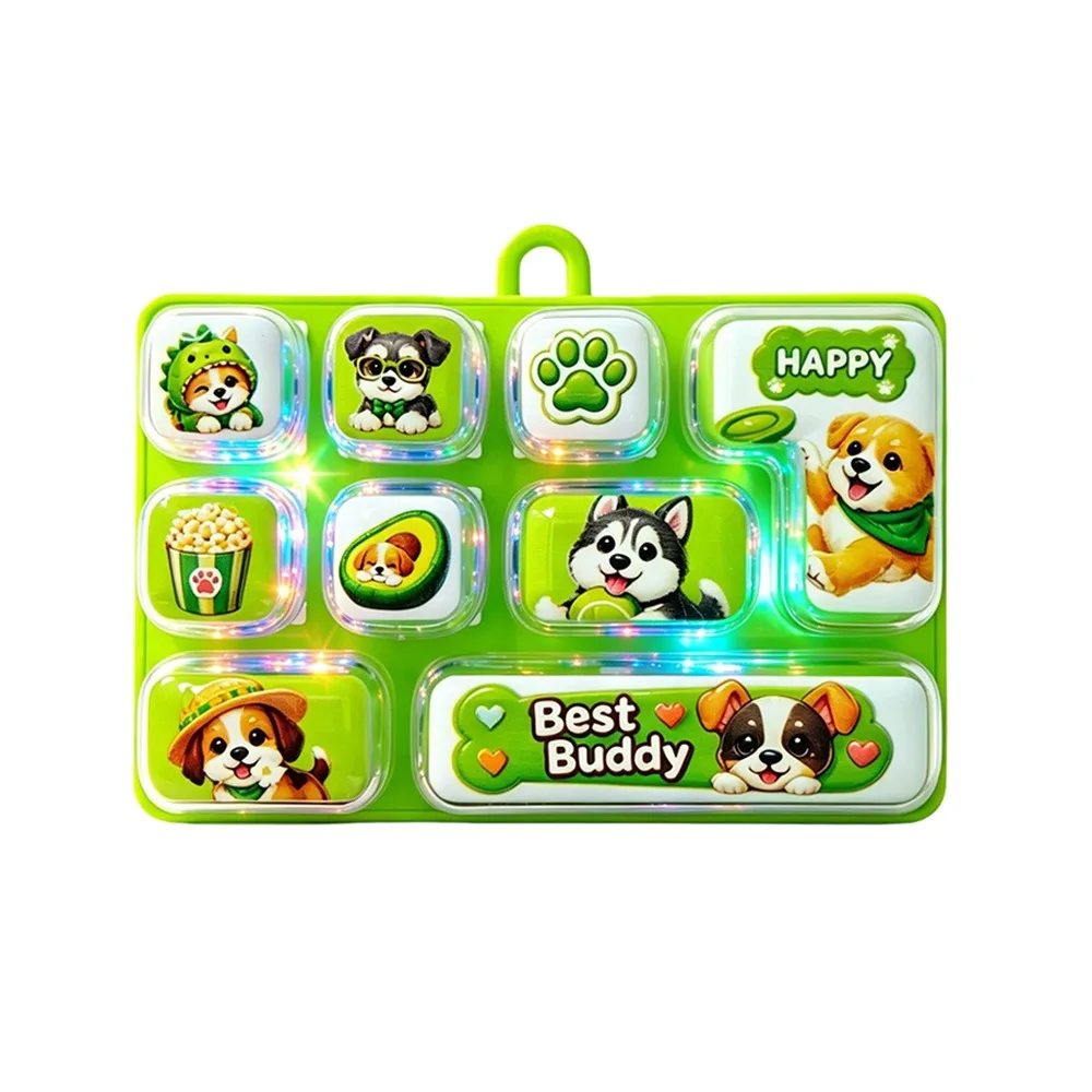 Cartoon 9 Key Keyboard Keychain Animals Pressable Key Stress Relief Fidget Relaxed with Lights Sensory Clicker Student Gift