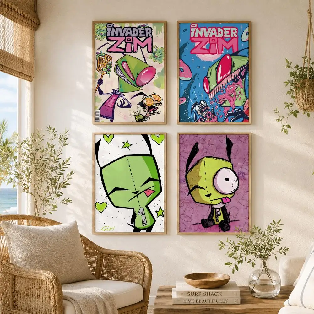 Anime Gir I-invader Zim Painting Calligraphy High-Quality Canvas Wall Mural Crease-Free For Living Room Bedroom Interiors