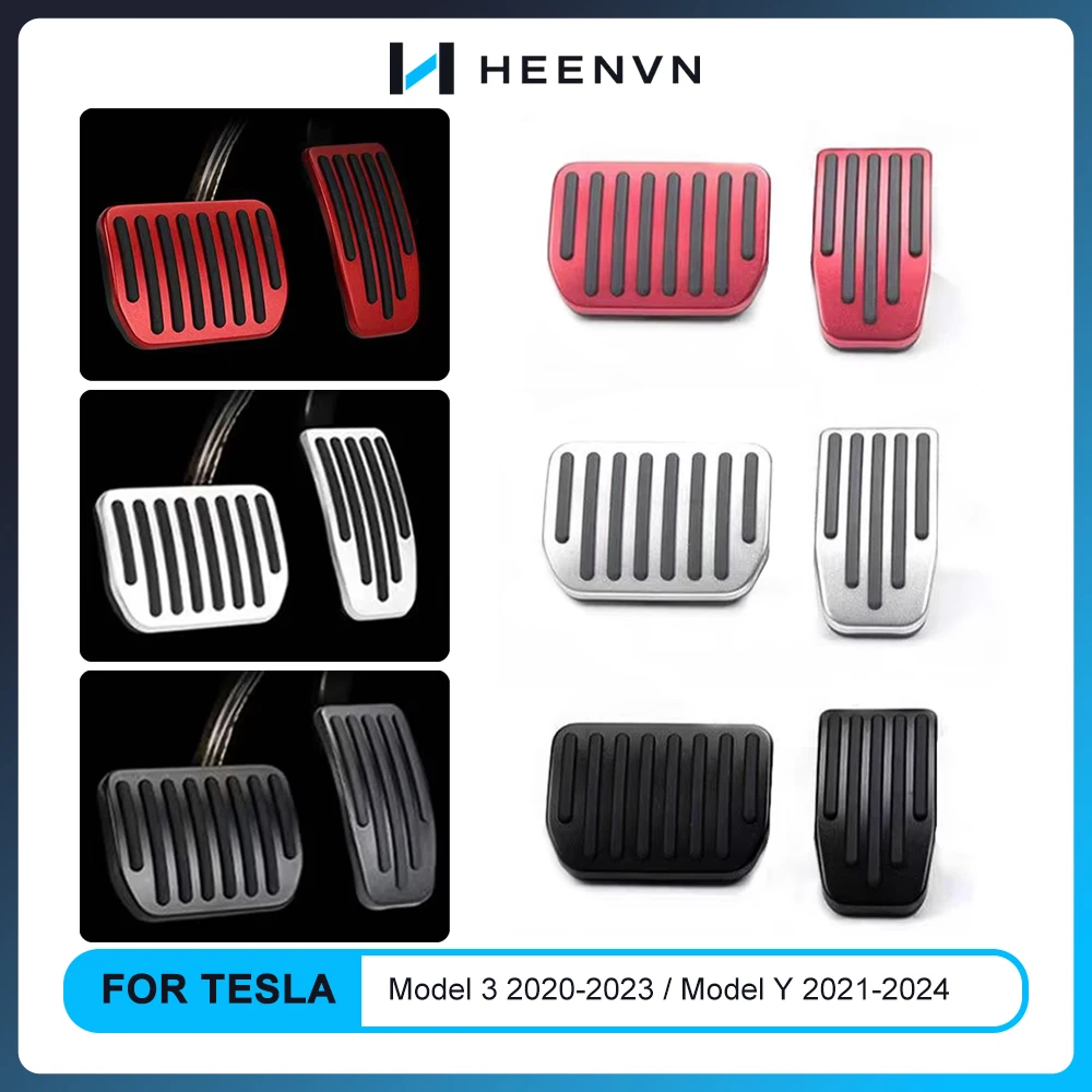 Heenvn Aluminum Alloy Foot Pedal For Tesla Model 3 Y 2021-2023 Car Accelerator Gas Fuel Brake Rest Pads Cover Car Accessories