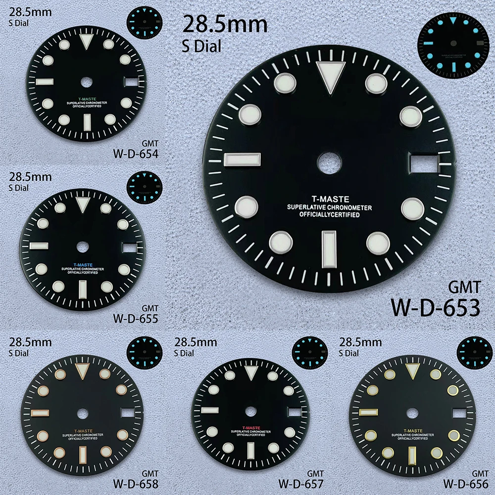 

28.5mm S Logo GMT Dial Fit NH34 Movement Ice Blue Luminous Matte Blaack High-Quality Watch Modification Accessories