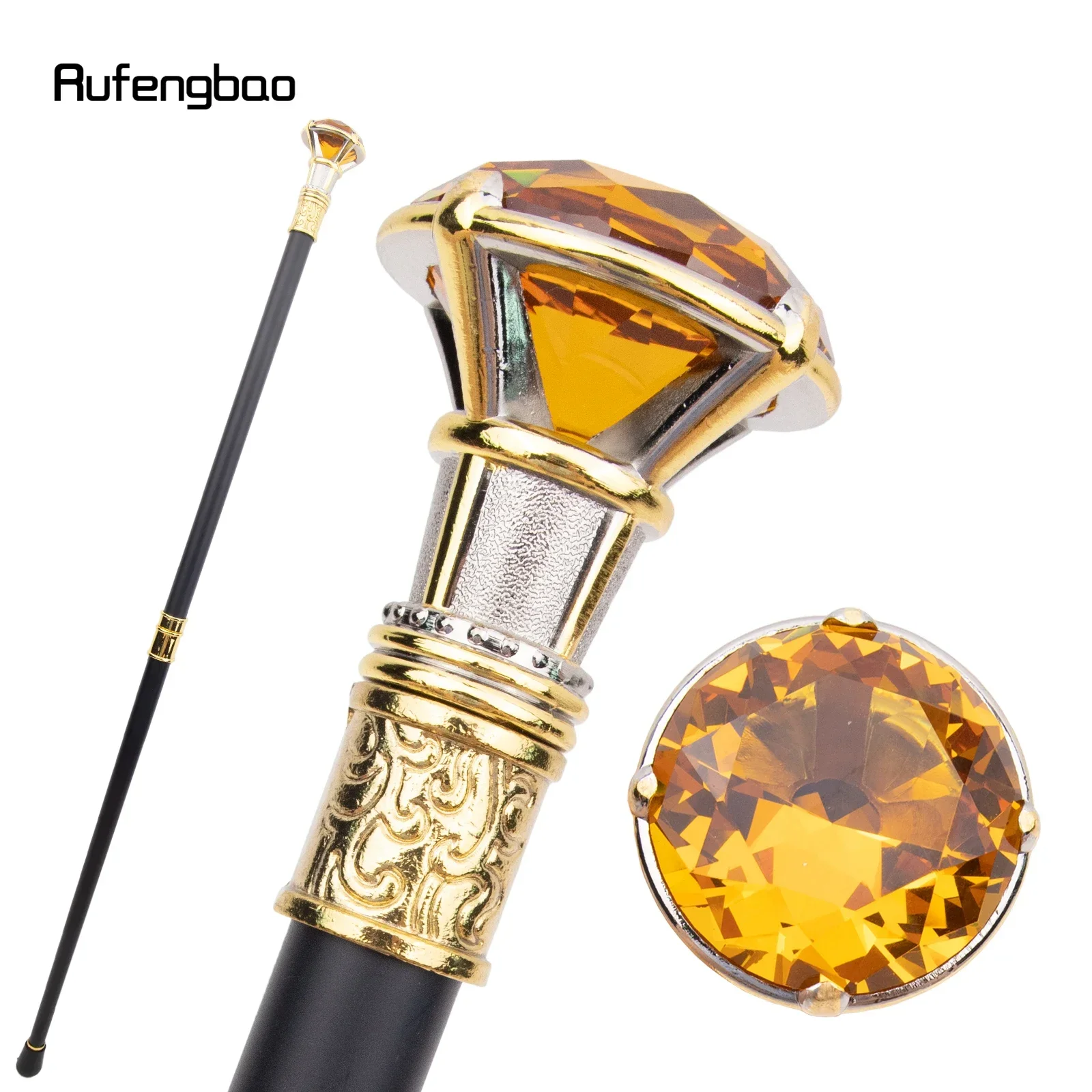

Orange Diamond Type Golden White Walking Cane Fashion Decorative Walking Stick Gentleman Elegant Cosplay Cane Knob Crosier 90cm