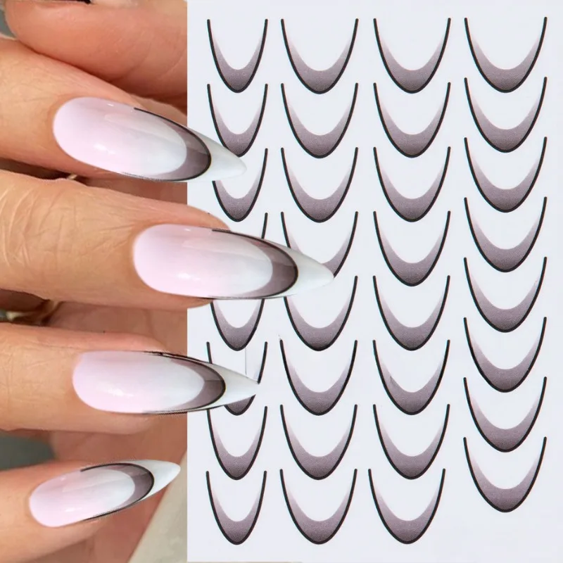 Autocollants pour Ongles avec Ligne Dégradée 3D, Design Romance Française, Mode, Accessoires Nail Art, Décalcomanie, Outil, Nouveau