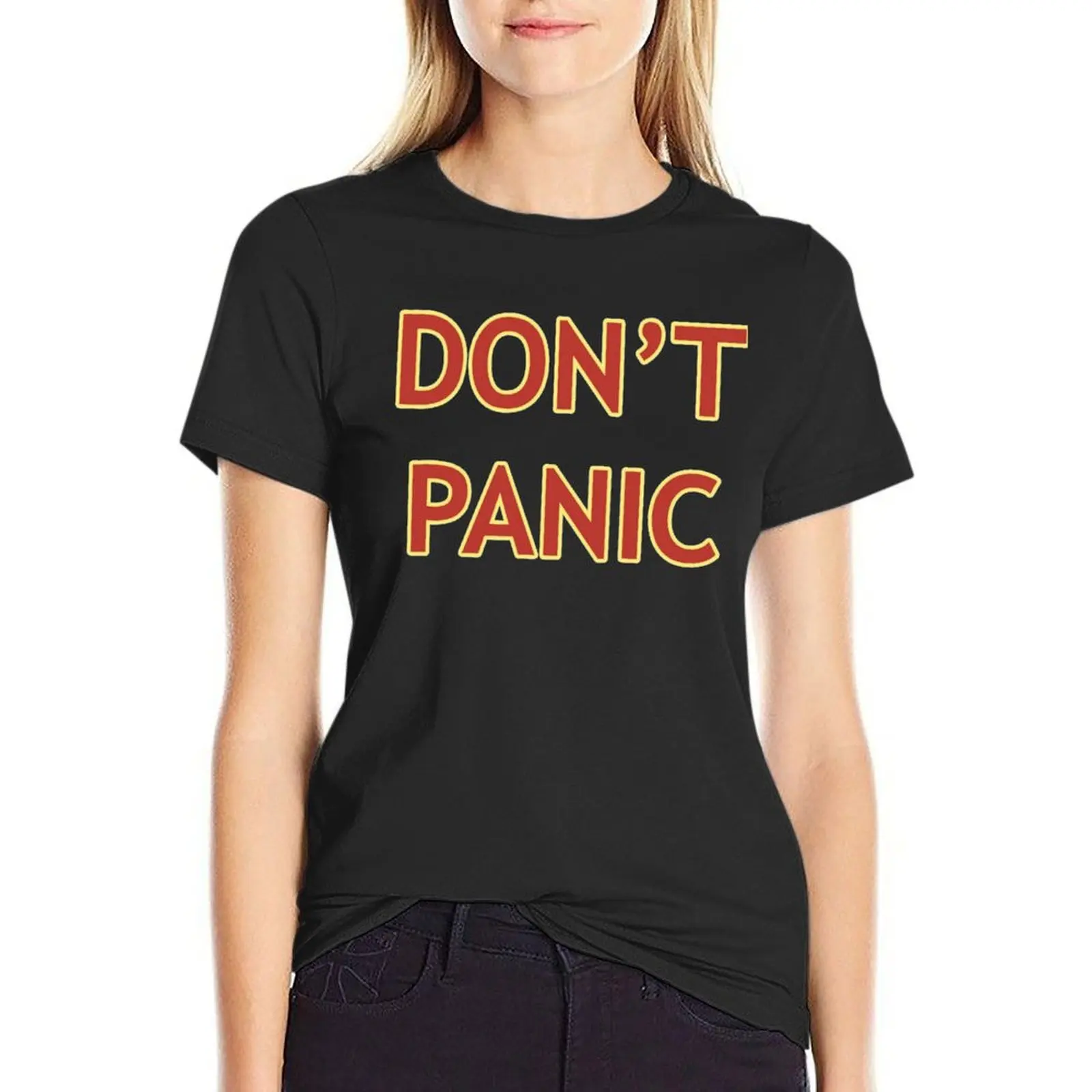 Don't Panic - Hitchhiker's Guide to the Galaxy T-Shirt cute tops female t shirts for Womens