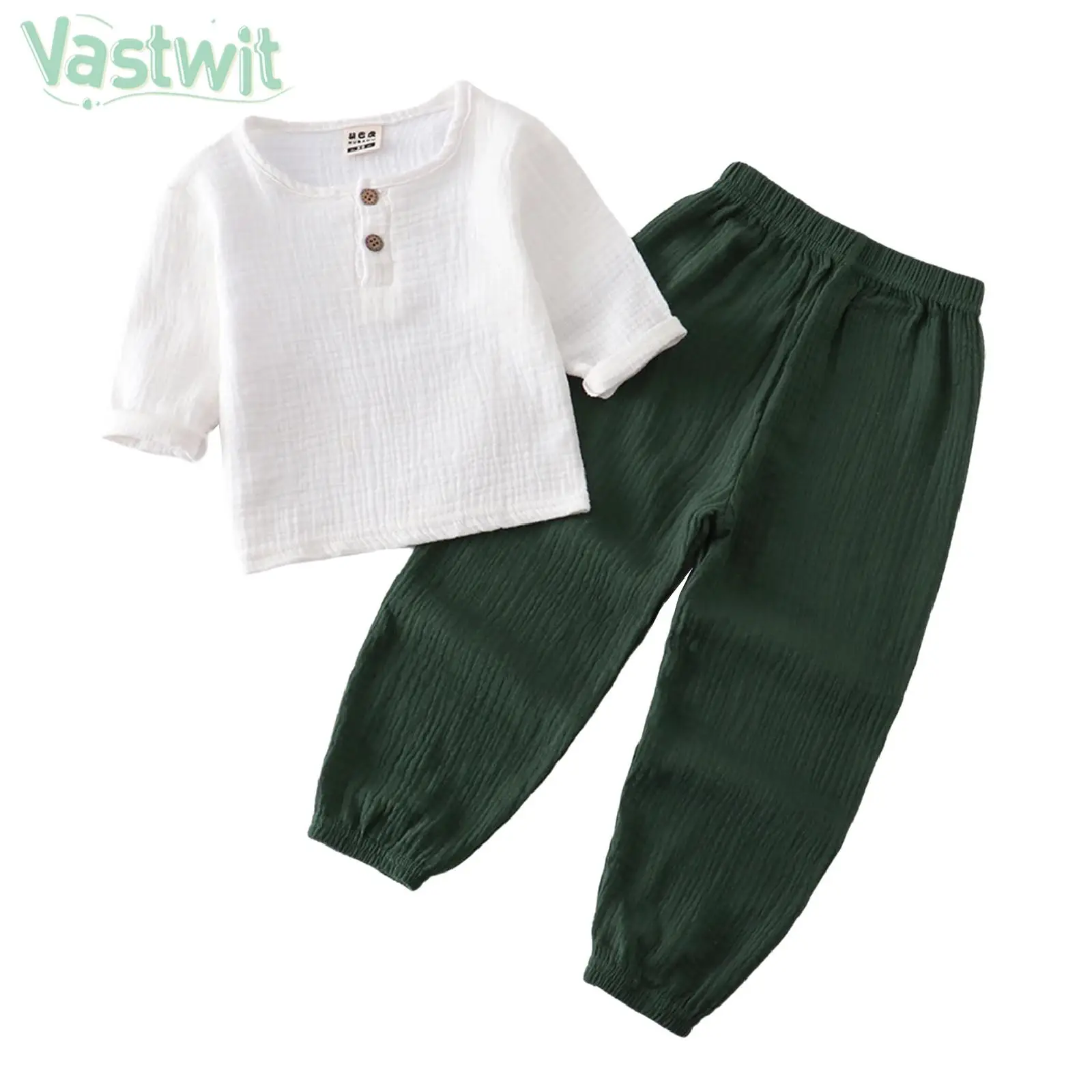 

Boys Girls Casual Cotton Linen Outfit Homewear Long Sleeve Soft BreathableTops with Pants Sleepwear Daily School Outdoor Wear