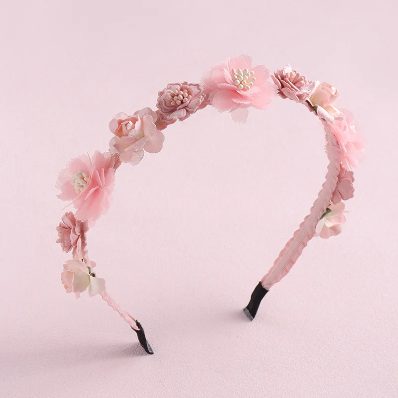 Artificial Flower Hairbands for Girls Trendy Pearl Cute Kids Headband Flowers Wreath Crown Party Headwear Hair Accessories