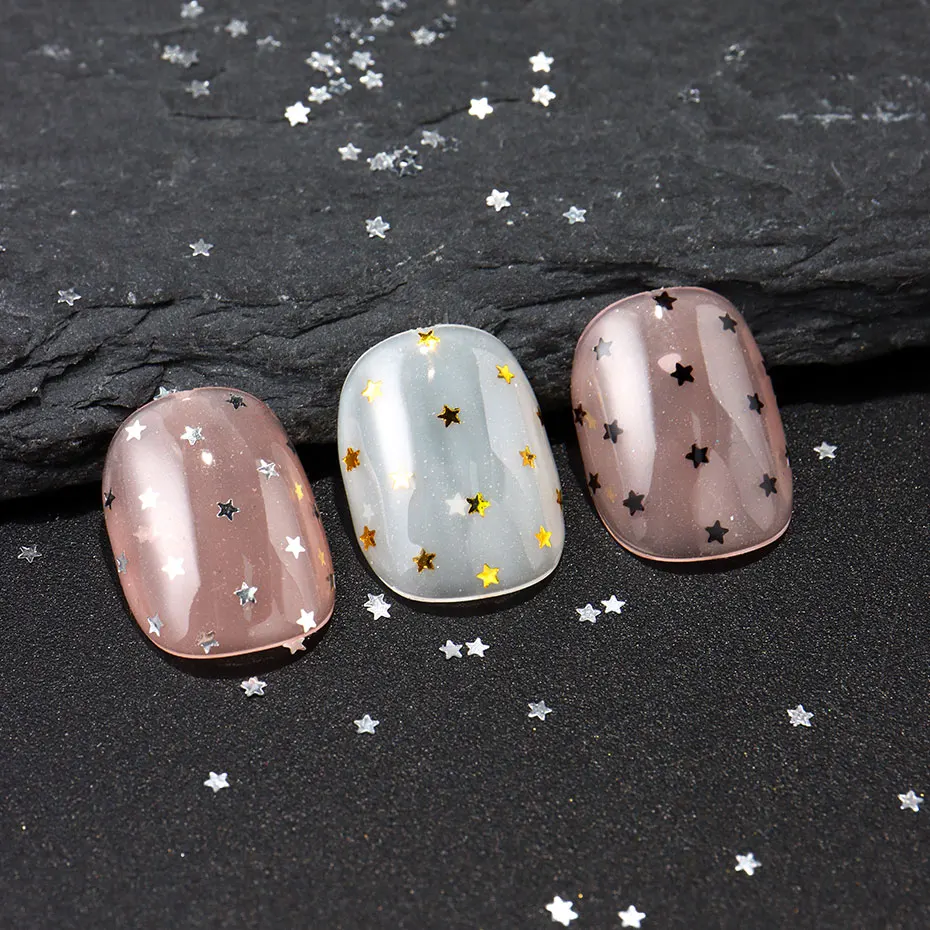 3pc Y2K Tiny Star Glitter Nail Flake Golden Silvery Black Small Pentagram Nail Seqiuns Kawaii Korean DIY Manicure Accessories image 3