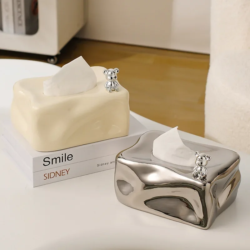Creative Glacier Ceramic Tissue Box, Home Living Room Tea Table, Desktop Paper Drawer Box, Light Luxury Paper Drawer Box