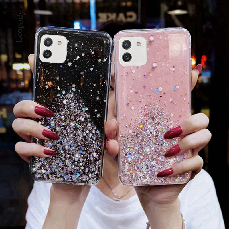 Luxury Bling Glitter Soft Phone Case For Samsung Galaxy A03 A 03 03A  A035F A035F/DS Twinkle Back Cover For SamsungA03 Silicone