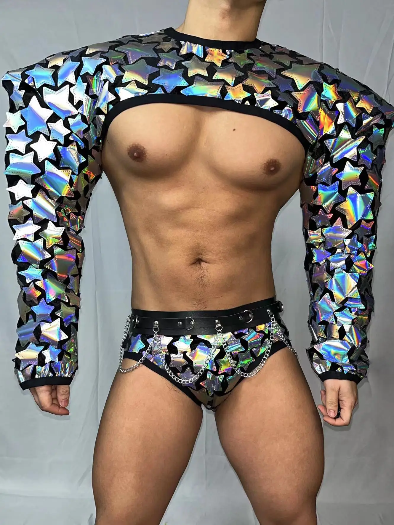 Technology Sense Mirror Sequins Muscle Man Gogo Dancing Costume Sexy Pole Dance Clothes Male Nightclub Dancer Outfit