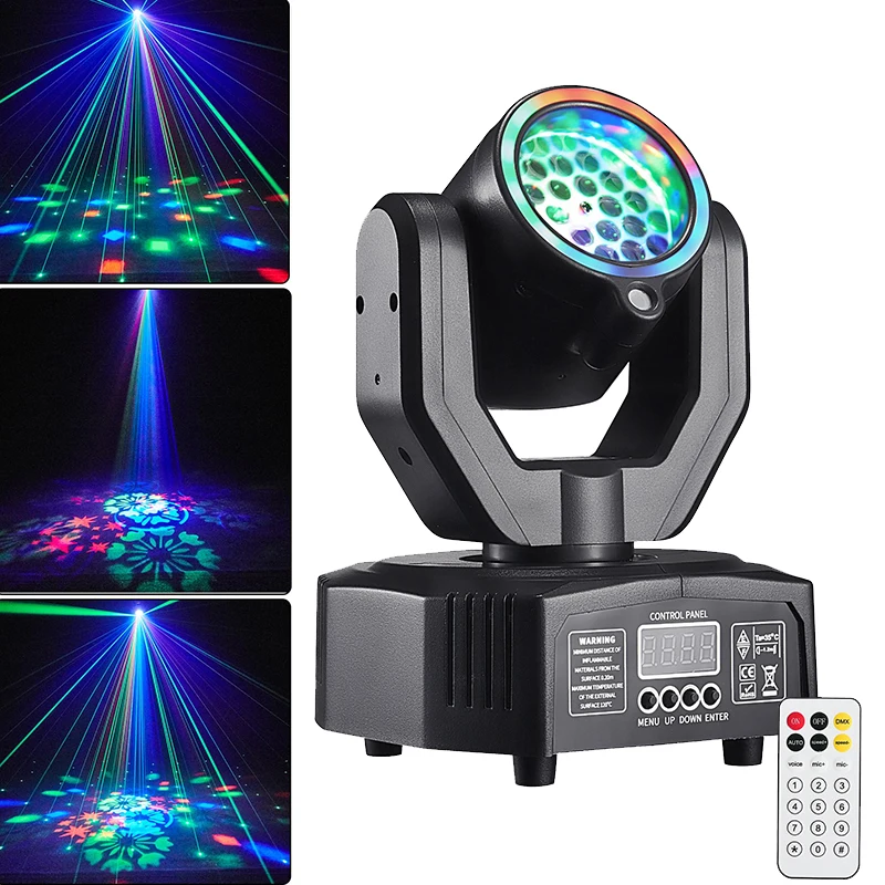 

Mini LED Gobo Moving Head Light Remote Control Colorful Beam Laser Lights Portable DJ Stage Lighting Equipment for Disco Party