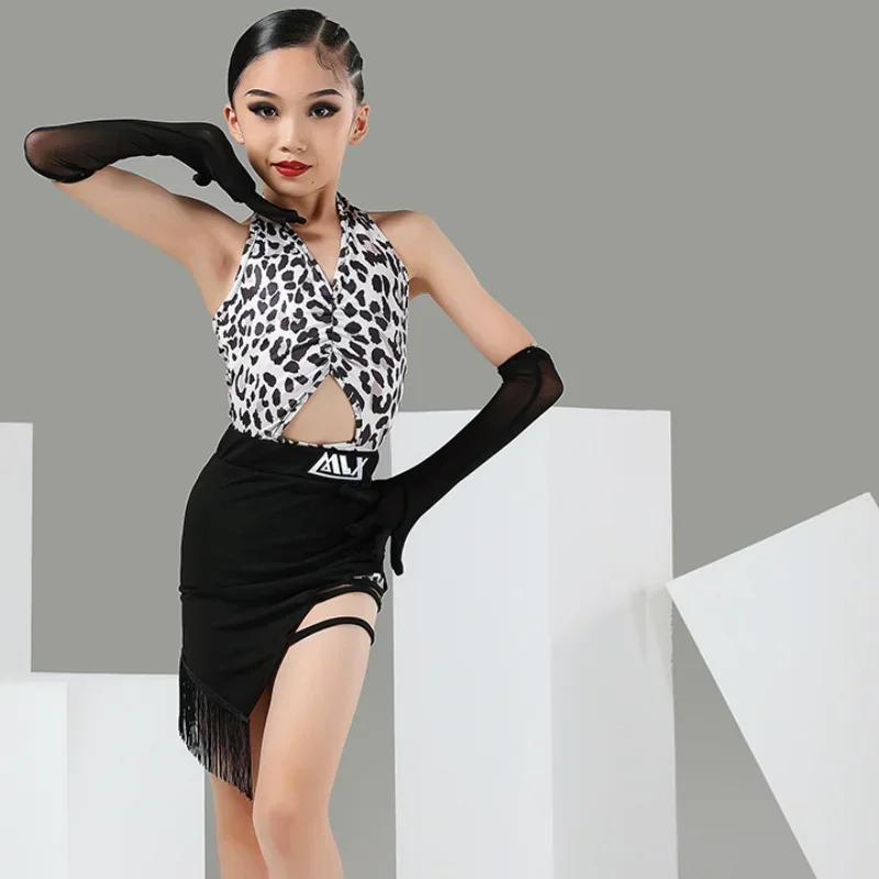 Kids Latin Dance Dress Tops and Skirt Perfectional Girls Latin Stage Peformance Dancewear Dancing Costumes