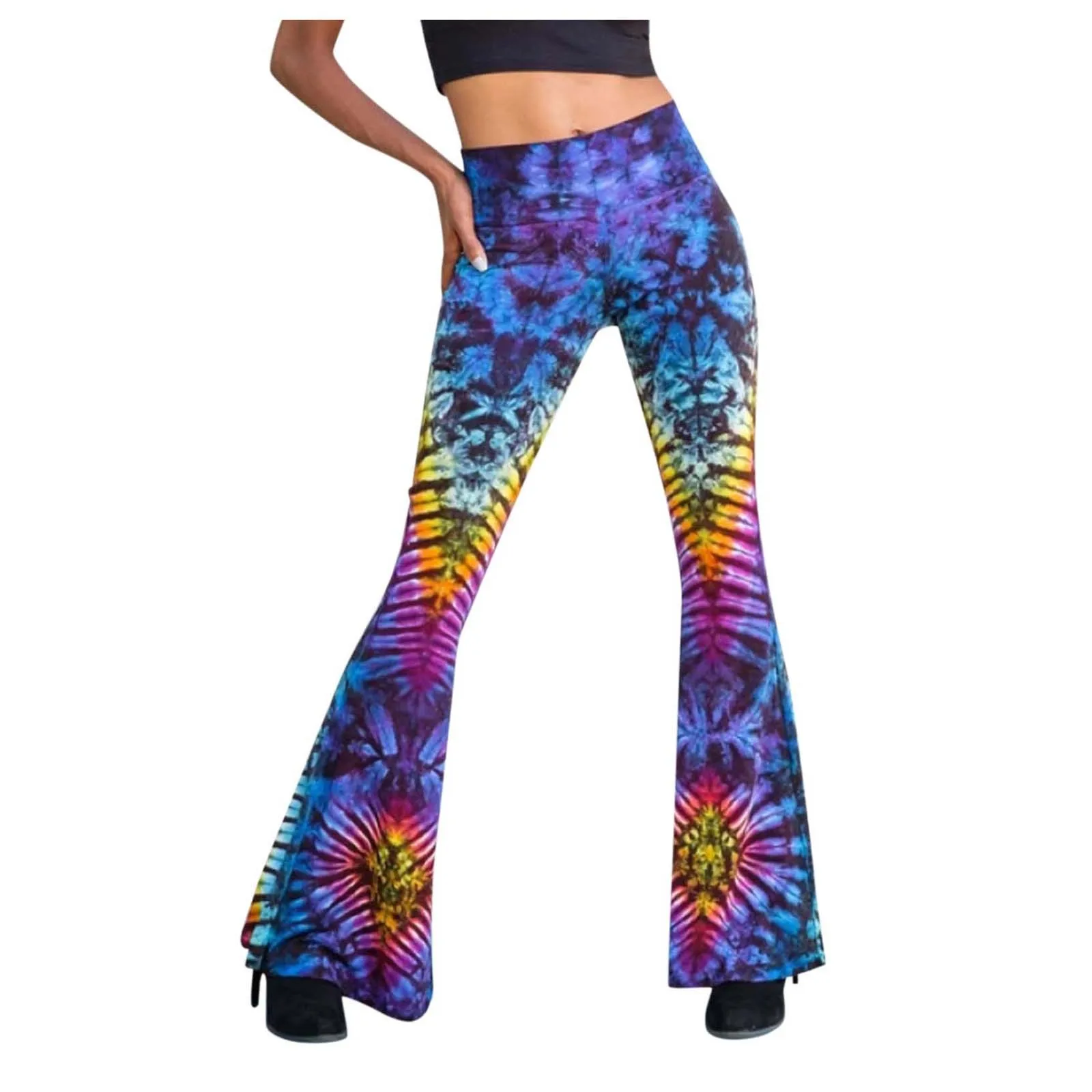 2025 Tie-Dyed Print Flare Pants Women's Stretch Bell Bottom Trousers Ladies Slim Pants High Waist Fashion Pantalones Streetwear