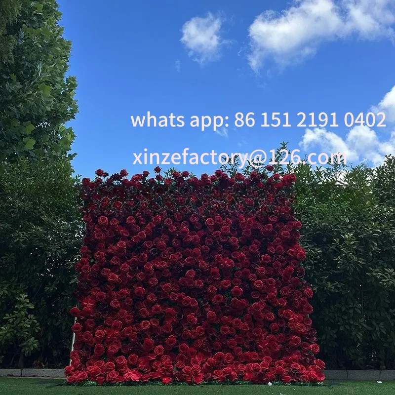 

Customized big red cloth bottom simulation flower background wall