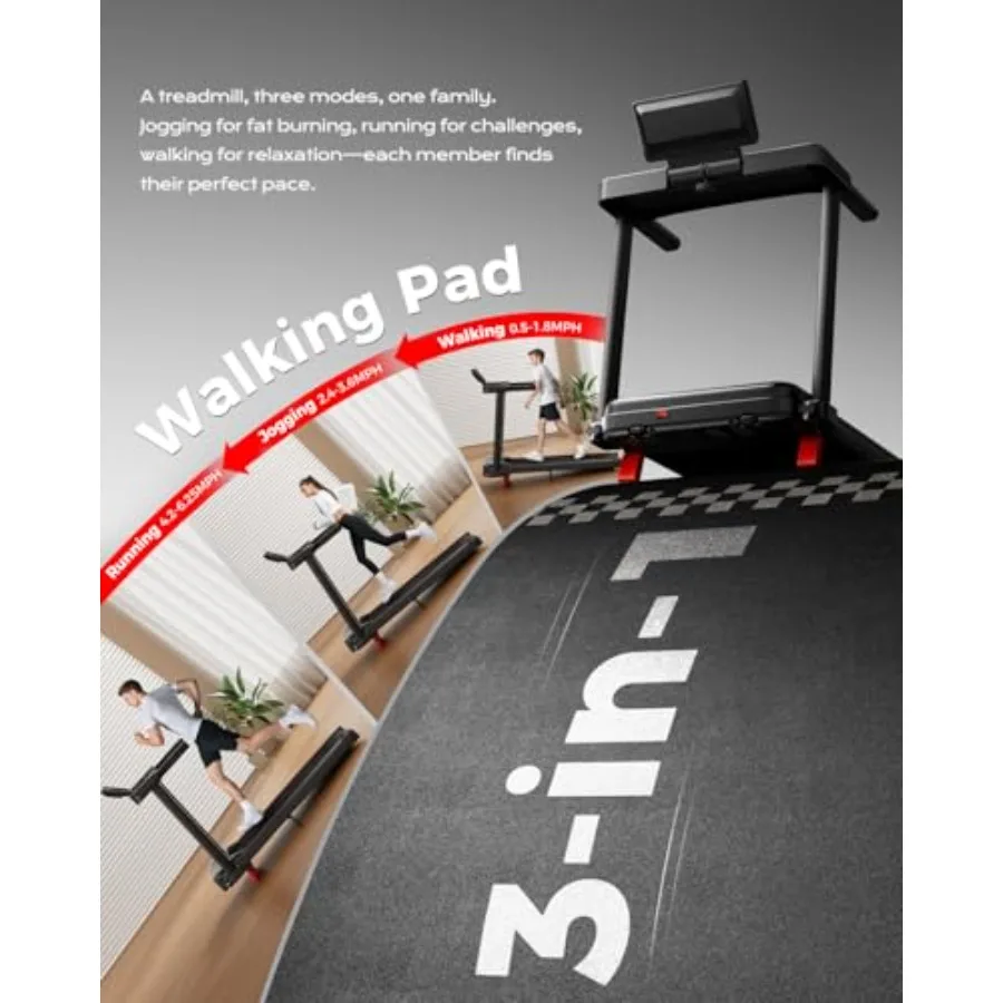 Foldable Treadmill for Home Office Use Steel Frame Black 3.0HP Quiet Motor 300LBS Ccity 3-in-1 for Walking/Jogging/Running with