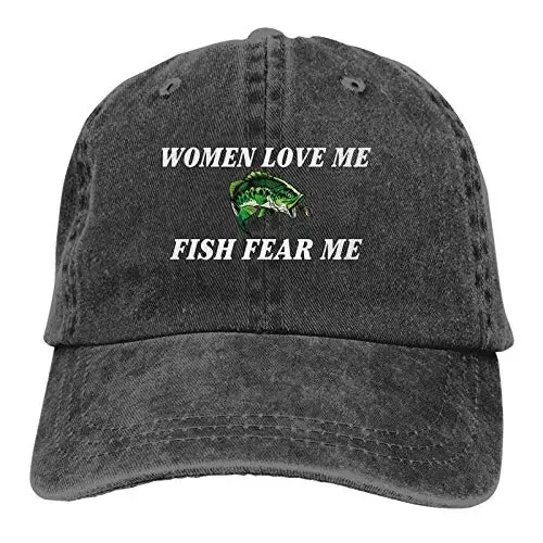 Women Love Me Fish Fear Me Washed Funny Baseball Cap Trucker Hat Adult Unisex Adjustable Dad Hat Snapback Trucker Baseball Cap