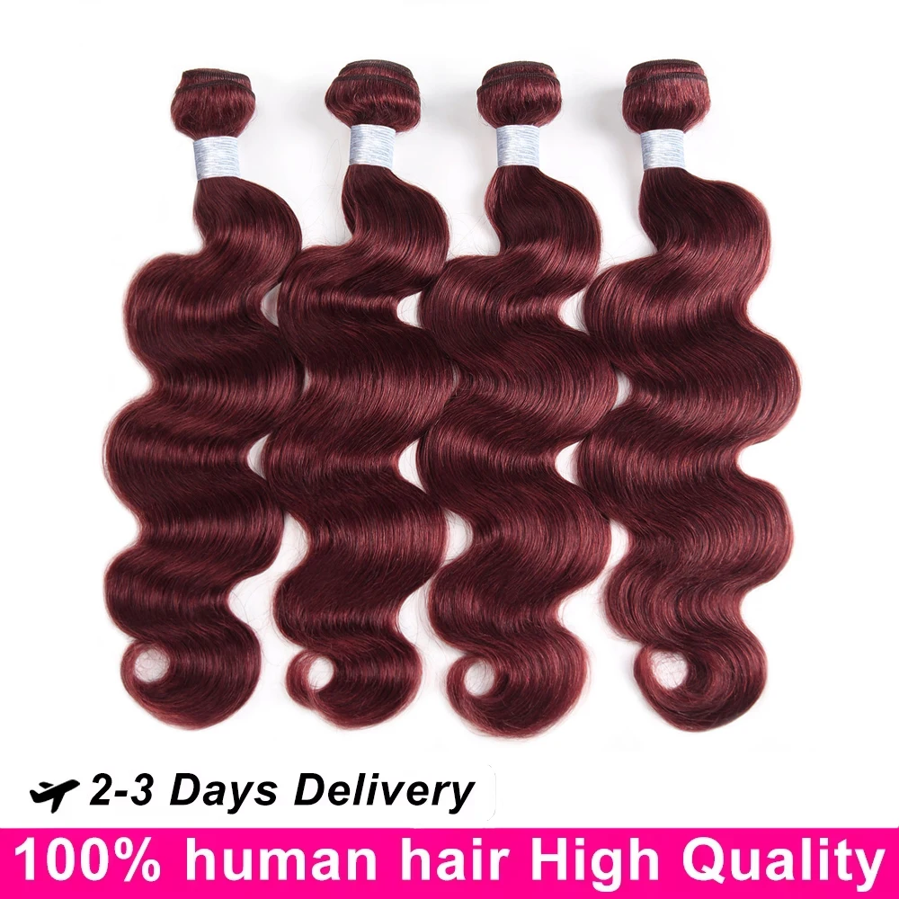 99J Burgundy Body Wave 100% Human Hair Bundles Red Wine Colored 3 4 Bundles Raw Virgin Brazilian Hair Weave Bundle 22 24 26 Inch image 2