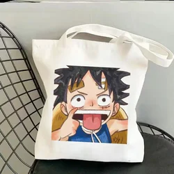 One Piece Cartoon Canvas Bag Luffy Zoro Usopp Choppe New Large Capacity Student Couple Book Animation Zippered Shoulder Tote Bag