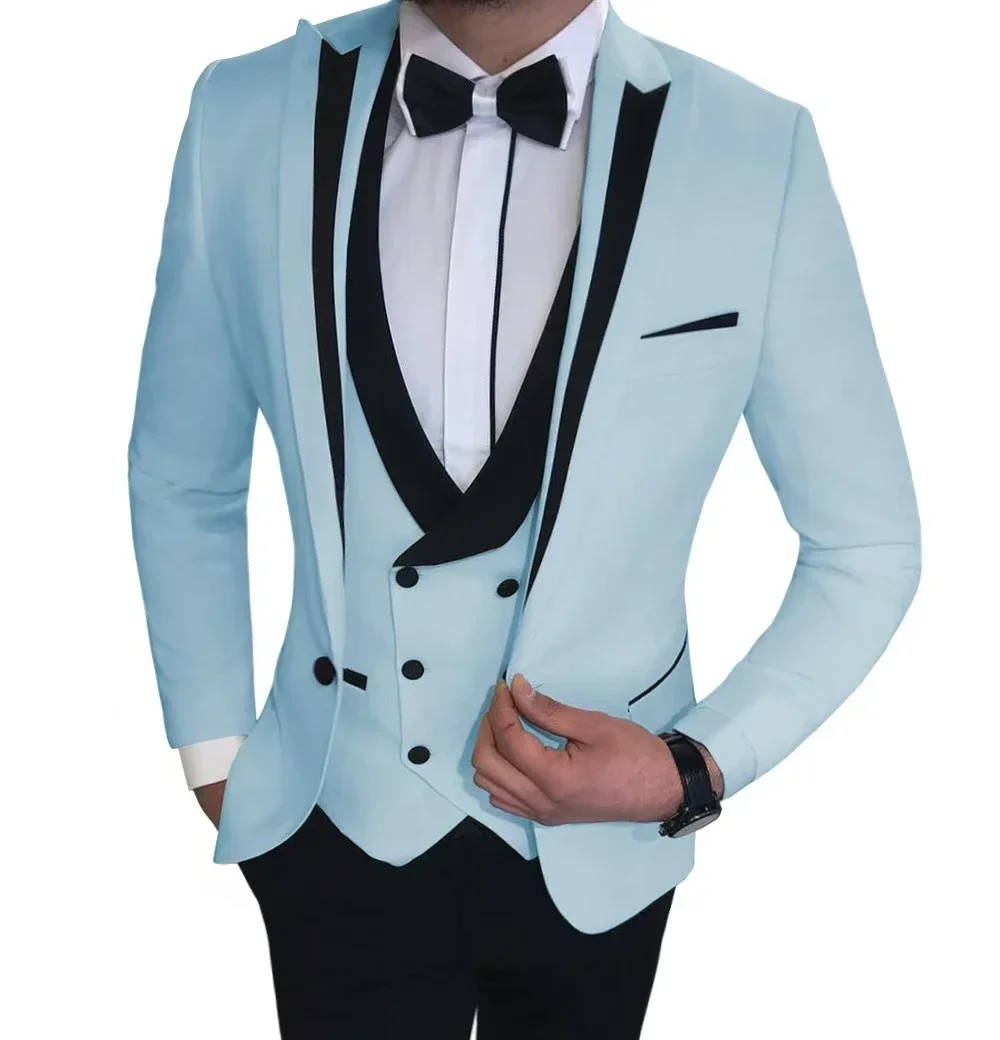 

Elegant Slim Fit Suit Formal 3 Pieces Blazer Vest And Pants Business One Button Peak Lapel Wedding Prom Groomsmen Suits Tuxedo