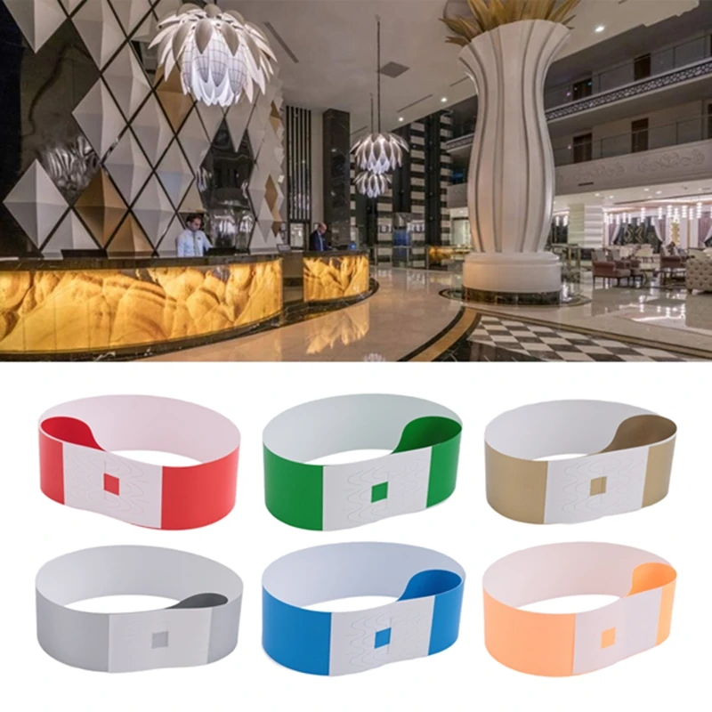 이벤트용 T85C-600 PCS 네온 컬러 손목 밴드, 합성 종이 방수 경량 활동 식별 손목 밴드