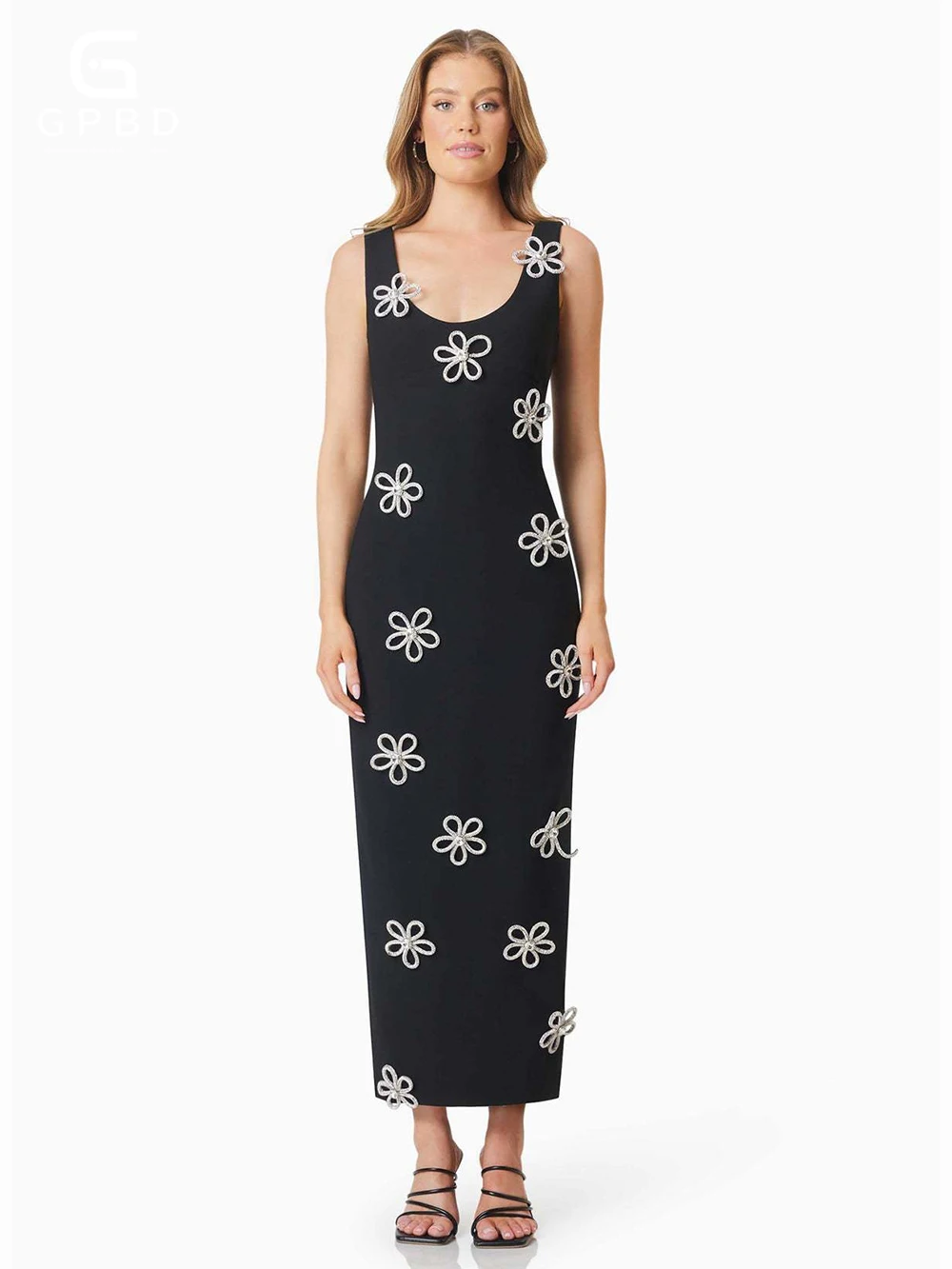 Mode 3D diamant fleur pansement gilet Robe femmes soirée sans manches dos nu Floral Maxi robes Robe de noël Robe