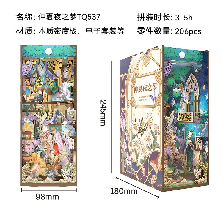 Tonecheer Alice's Avonturen in Wonderland Boekenhoek Poppenhuis DIY Diorama Modelbouwset 3D Houten Puzzel Houten Boekensteun Decoratie