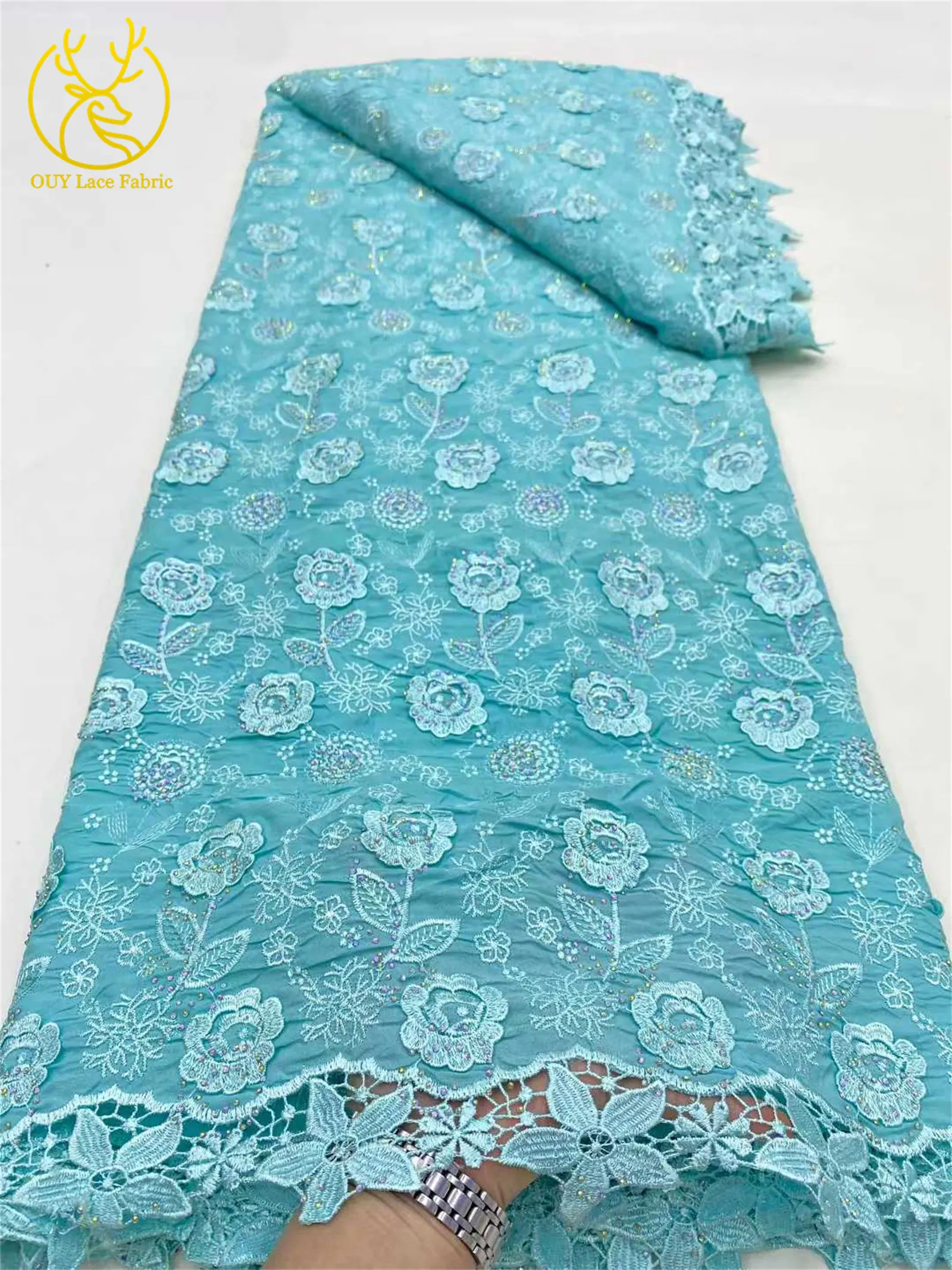 Laranja africano malha leite seda tecido de renda francês austríaco tule chiffon tecido renda 5 metros para vestidos de festa de casamento nupcial