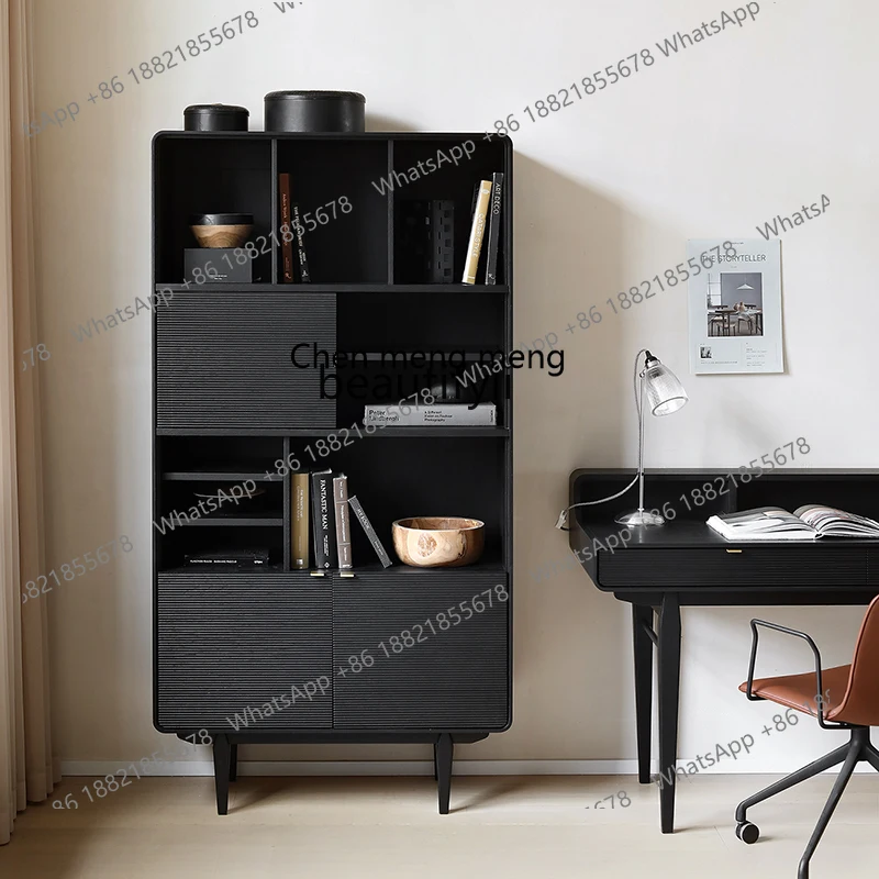 Modern Minimalist Designer Model Nordic Retro Style Carved Solid Wood Living Room Showcase Bookcase