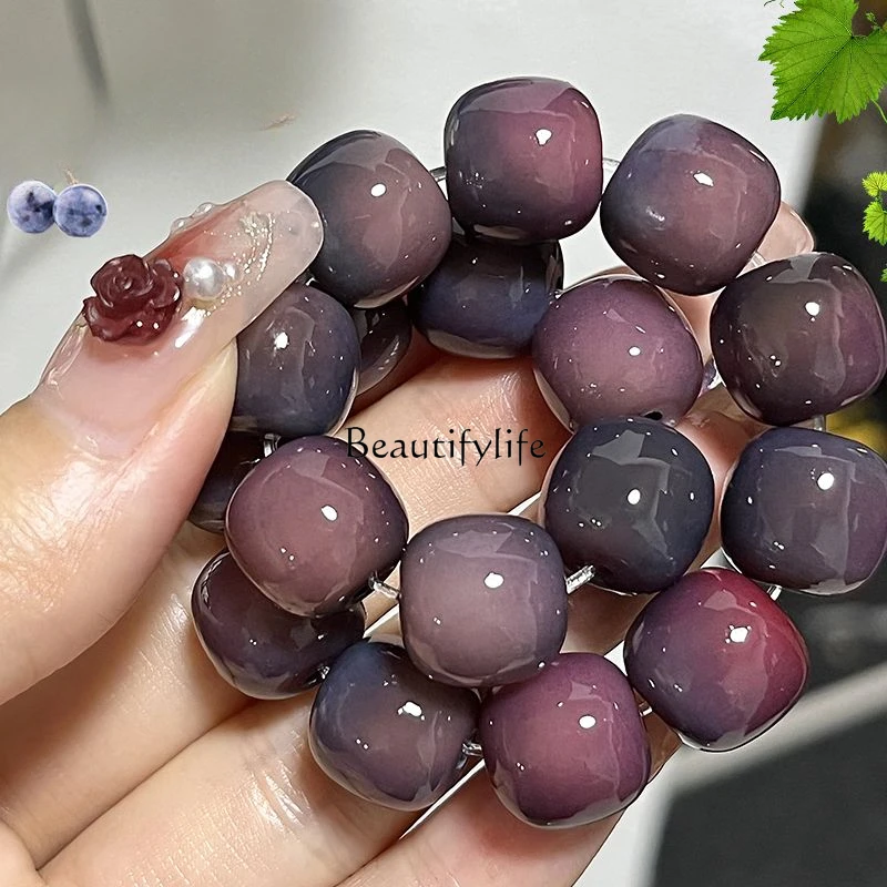 

Bodhi Root Student Hand Toy Bracelet for Female, Purple Grape, White Jade, Pliable Temperament Bodhi Seed