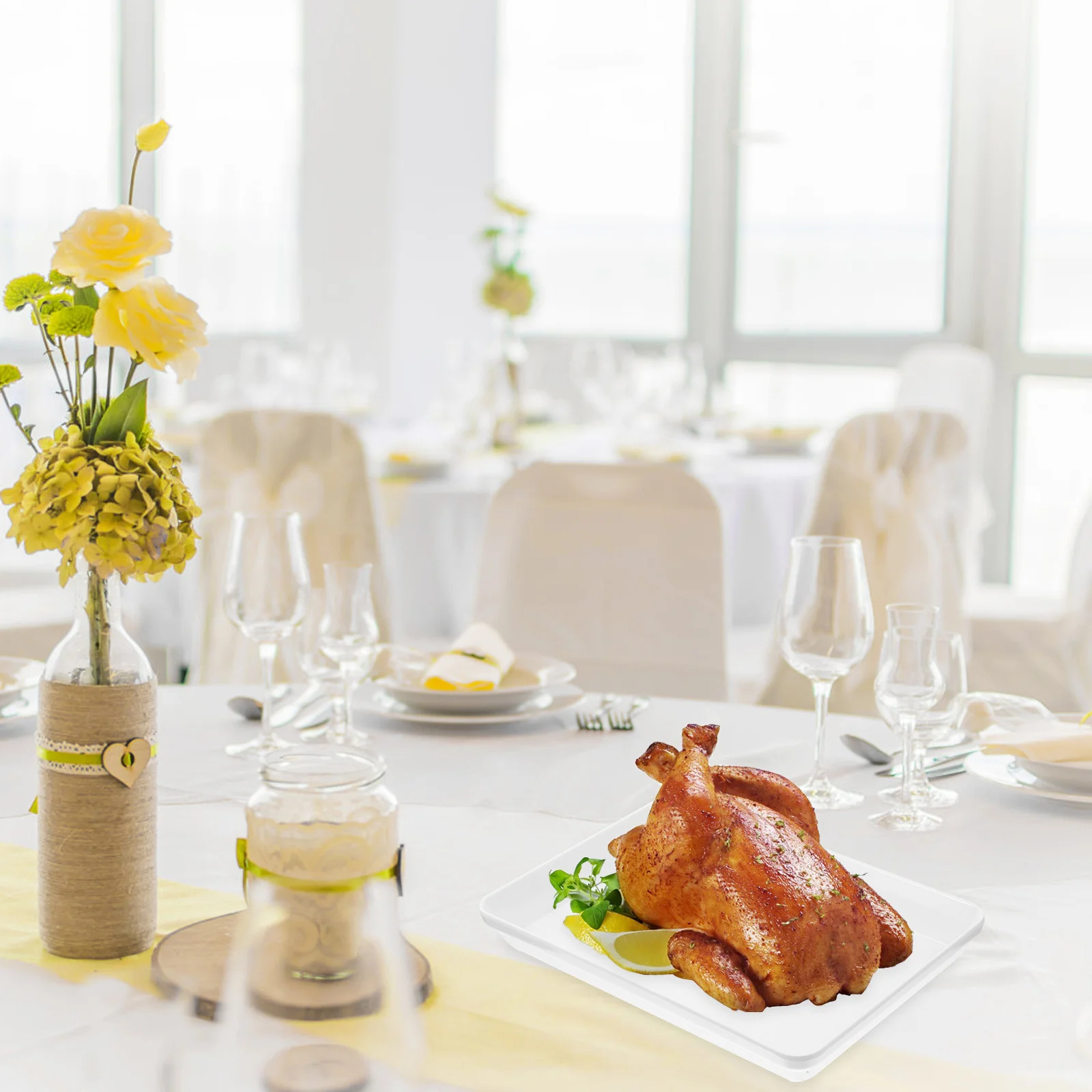 

Rectangular Ceramic Style Plate Thickened Food Serving Tray For Kitchen Dining Steak Soup Sandwich Pastry Buffet Dish