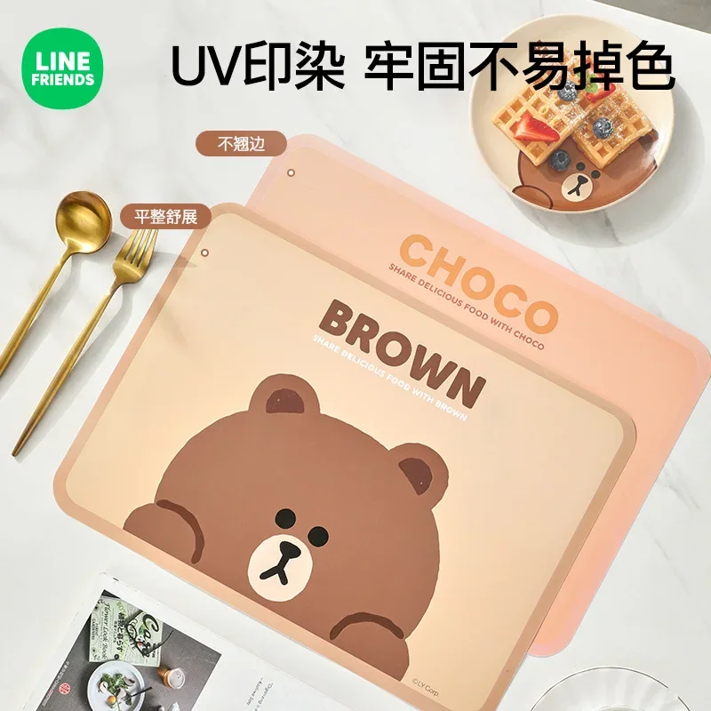 LINE FRIENDS Insulated Placemat Home Brown Cartoon Anti-scalding Table Mat Coaster CONY Square Wear-Resistant Silicone Placemat